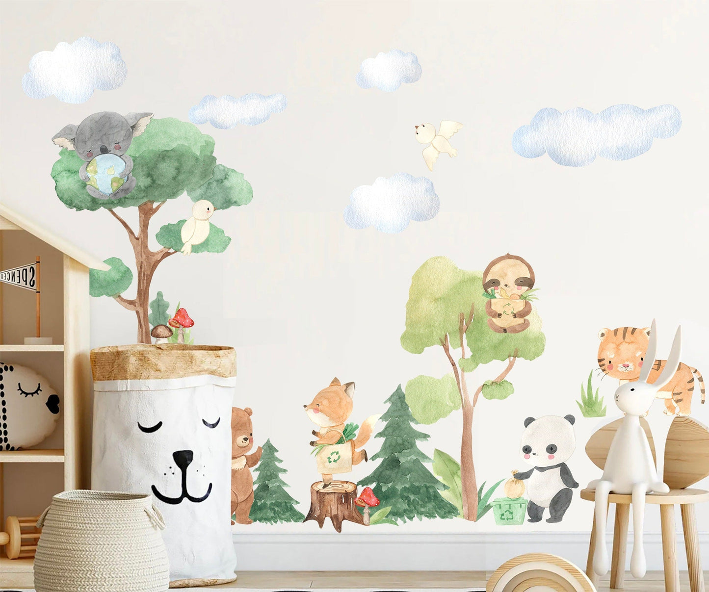 Forest Baby Animals Removable Wall Decal - Koala Sloth Fox Bear Tiger Panda - BR129