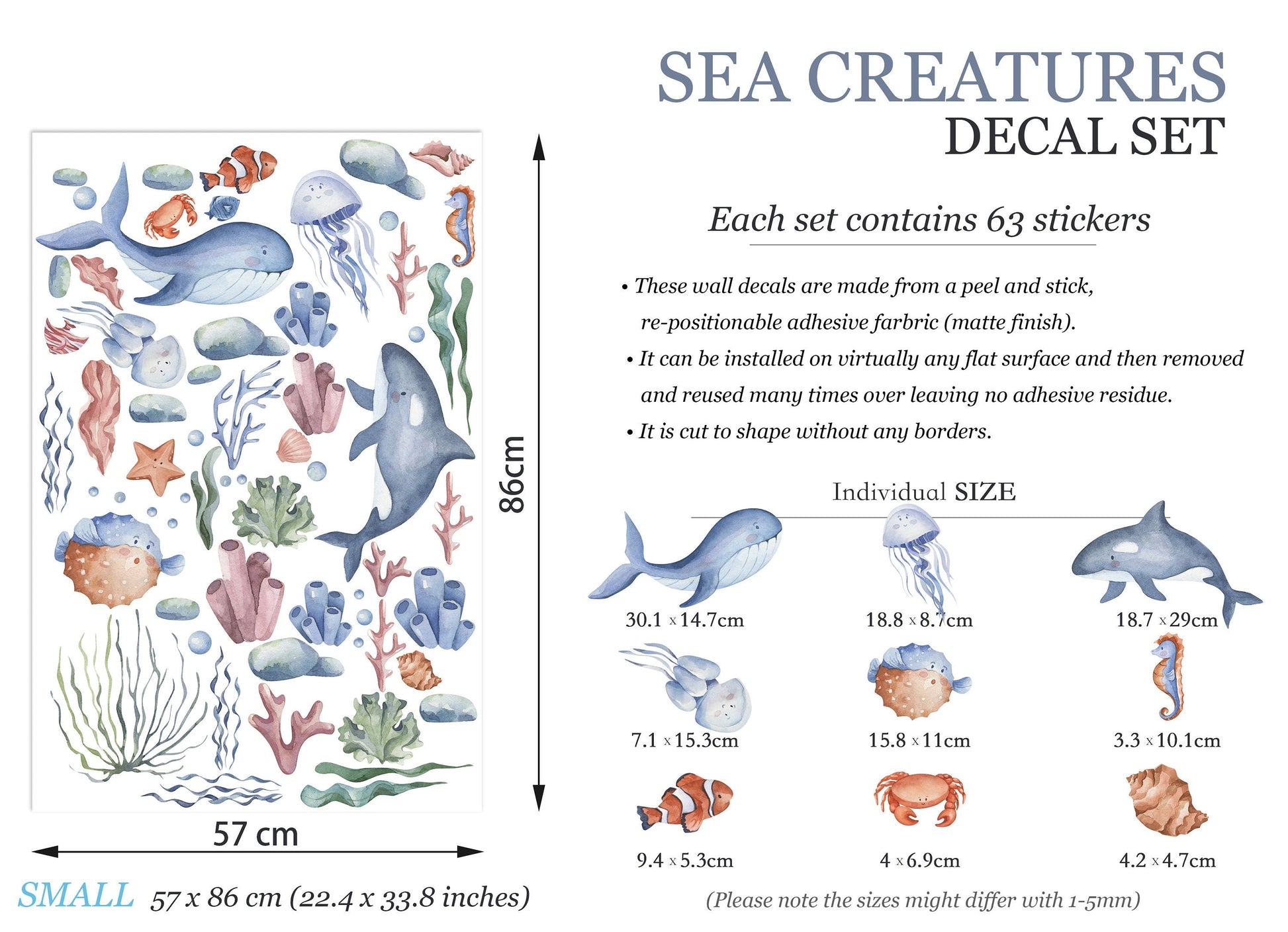 Undersea Adventure - Marine Babies Wall Decal - Removable Peel and Stick - BR135