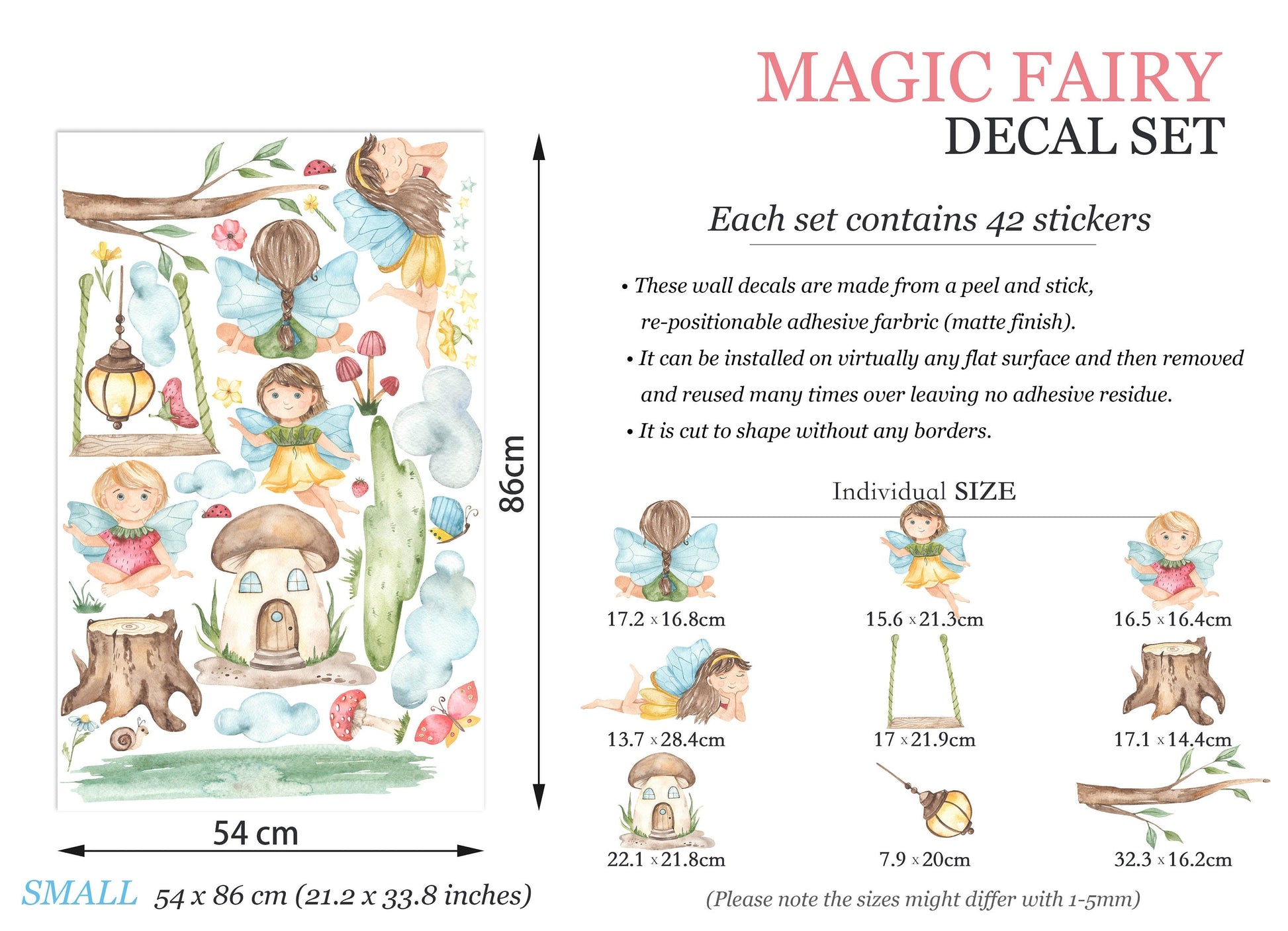 Enchanting Fairy Wall Decal with Butterfly Mushroom House Branch Lantern - Girl Room Decor - BR147
