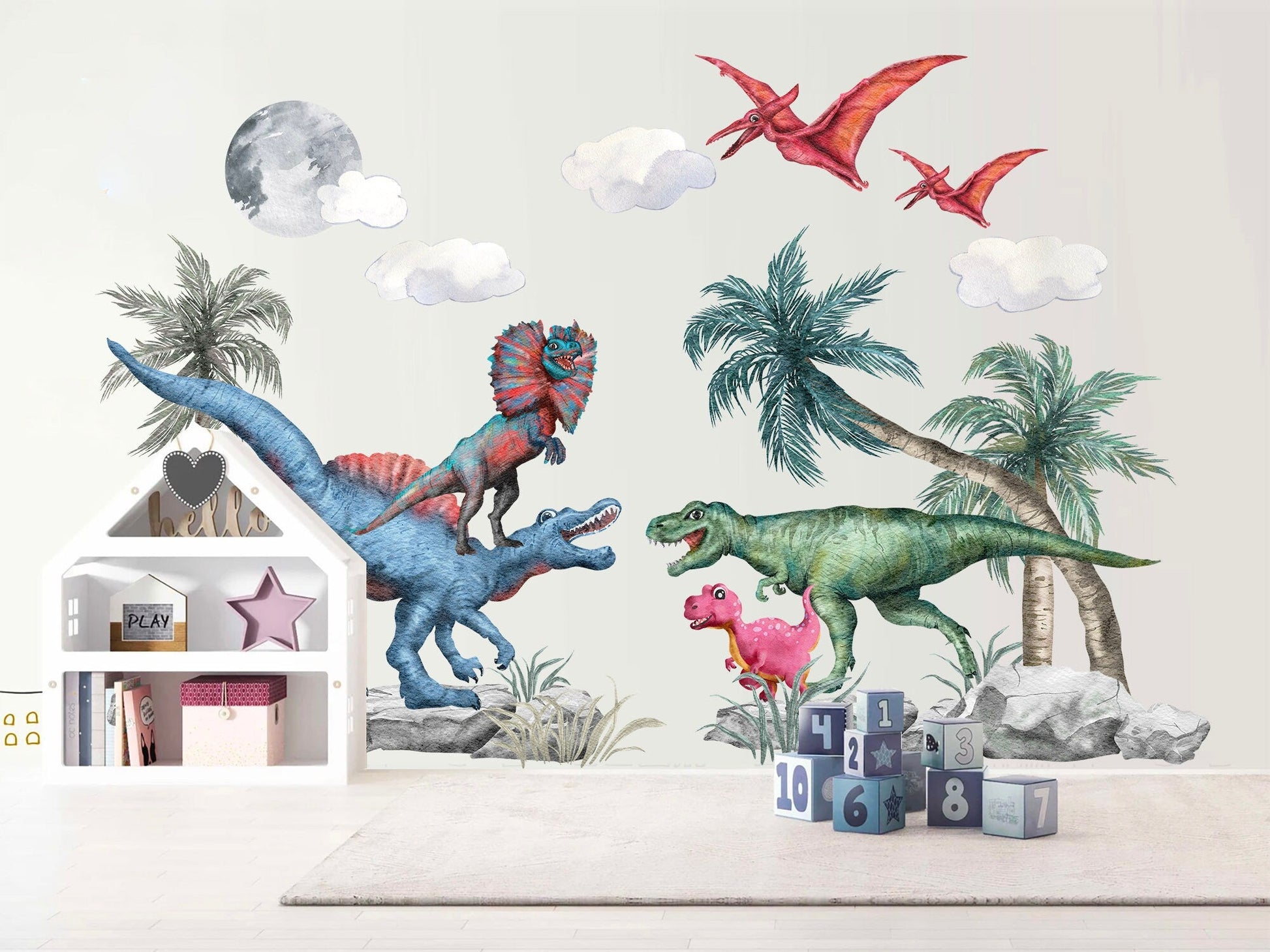 Prehistoric World Dinosaurs Stegosaurus Allosaurus Dino Wall Decal - Kids Room - BR152