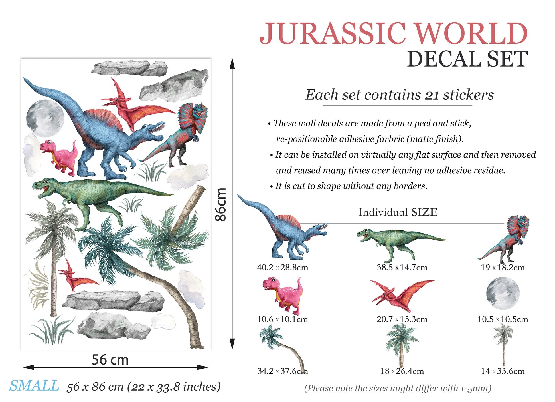 Prehistoric World Dinosaurs Stegosaurus Allosaurus Dino Wall Decal - Kids Room - BR152