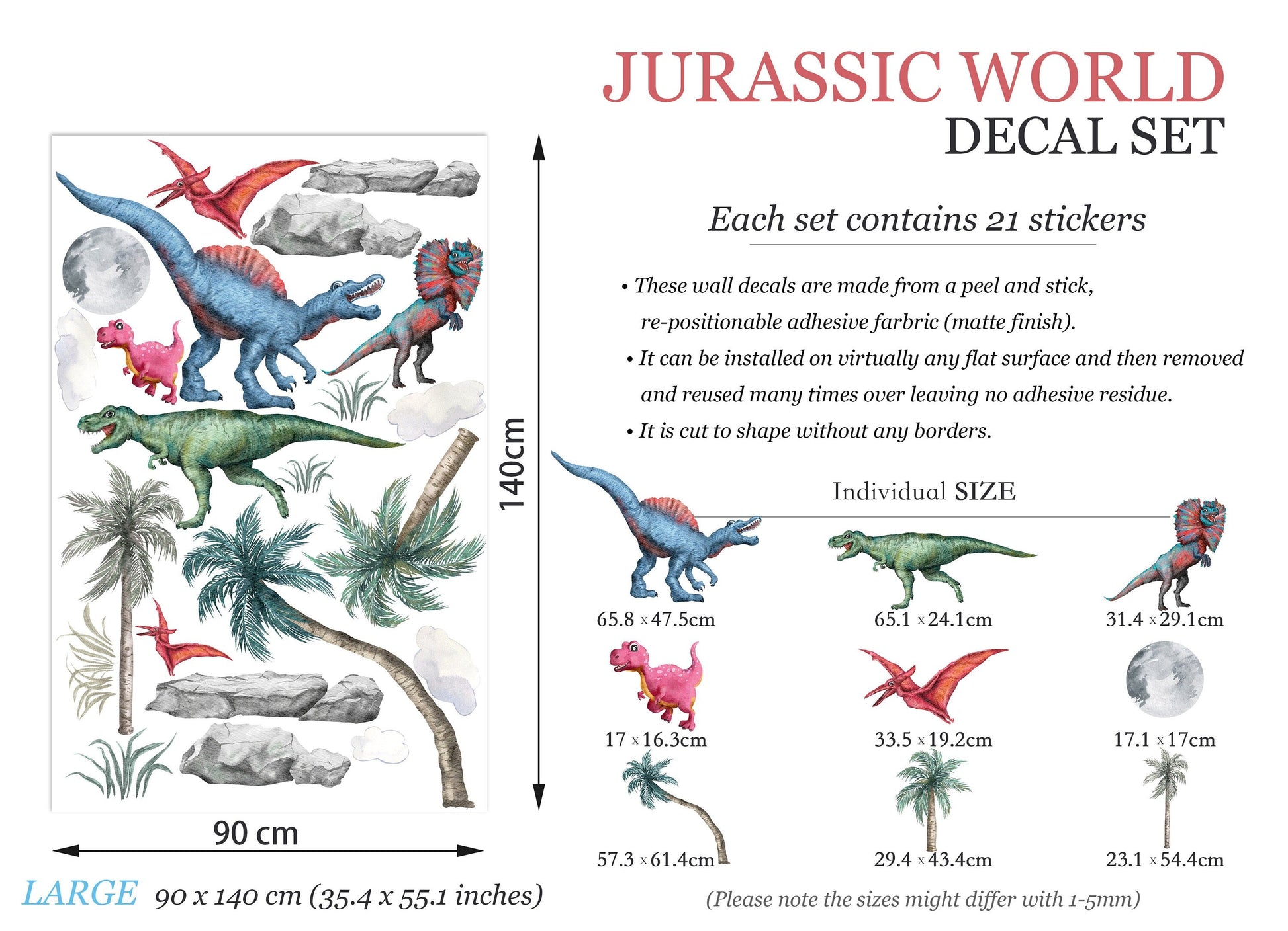 Prehistoric World Dinosaurs Stegosaurus Allosaurus Dino Wall Decal - Kids Room - BR152