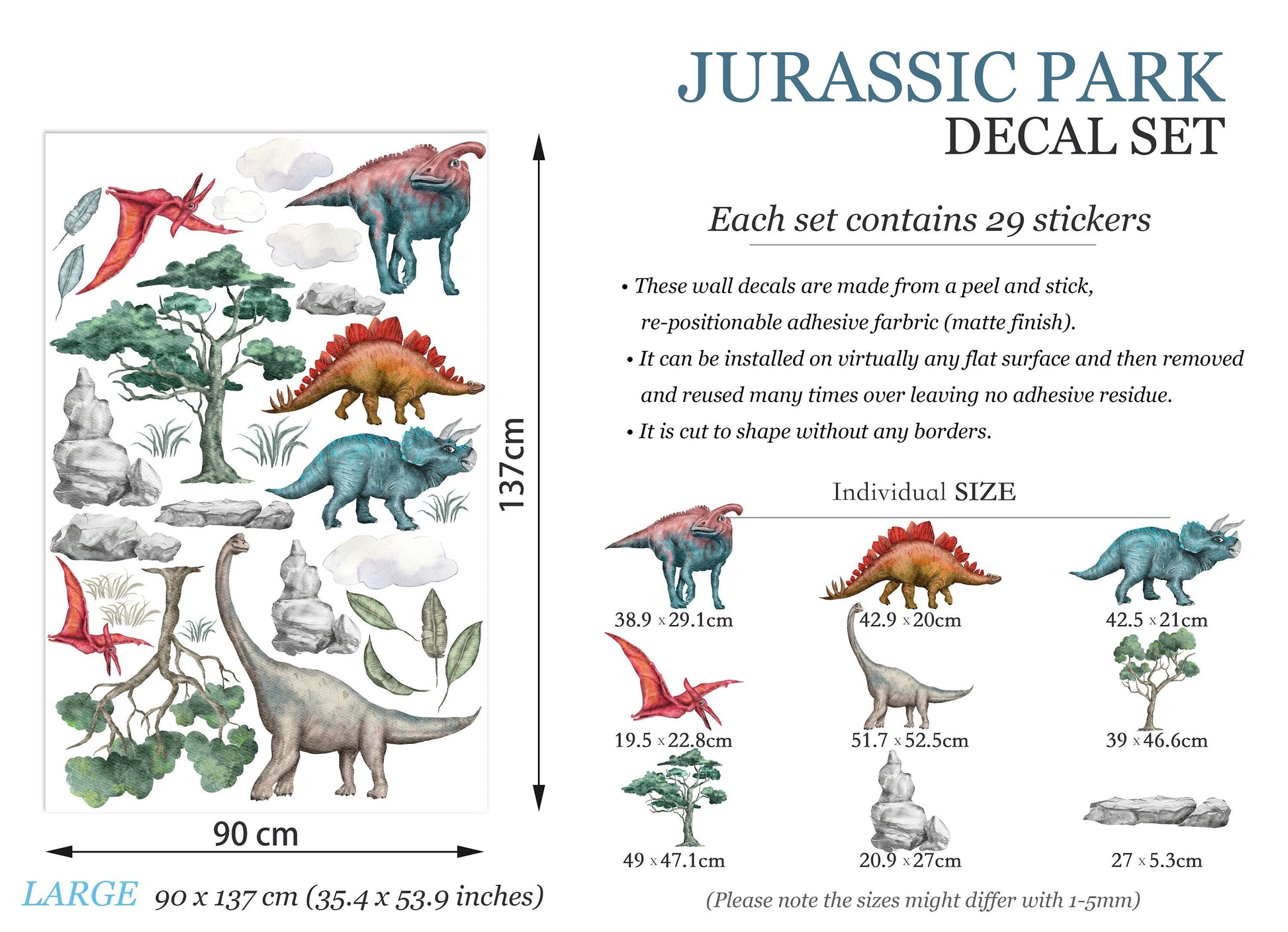 Prehistoric Stegosaurus Brachiosaurus Triceratops Dinos Wall Decal - BR153