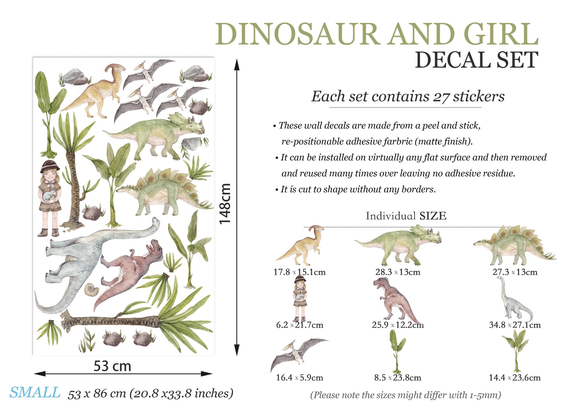 A Girl with her Dinos Friends Wall Decal - BR155