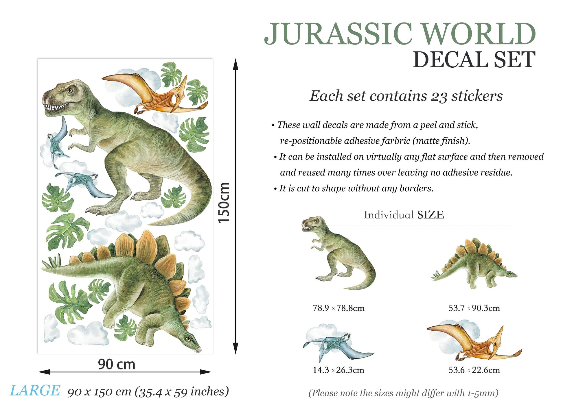 DINO Prehistoric Dinosaurs Adventures Wall Decal - Boy's Room Gift - BR165