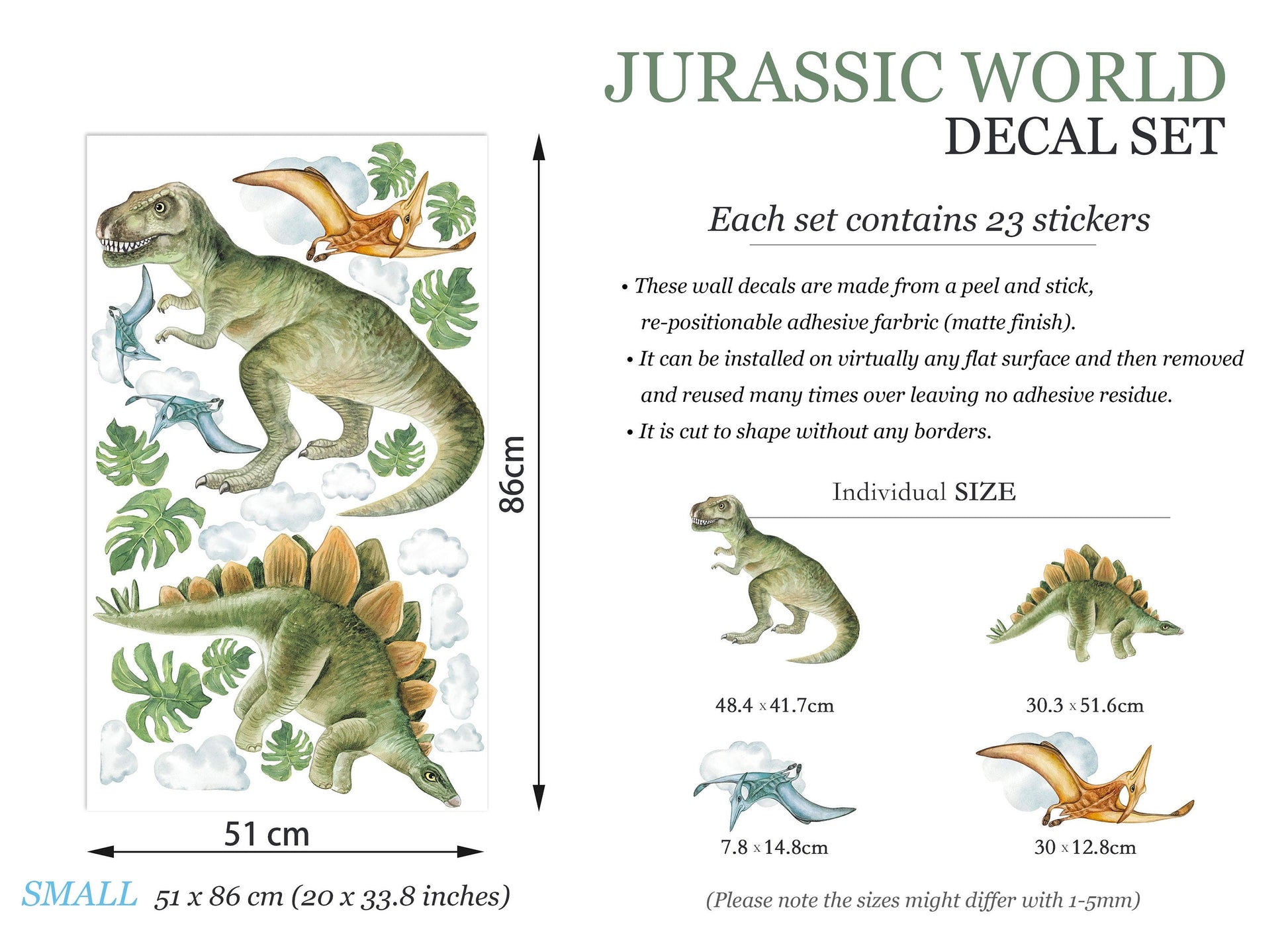 DINO Prehistoric Dinosaurs Adventures Wall Decal - Boy's Room Gift - BR165