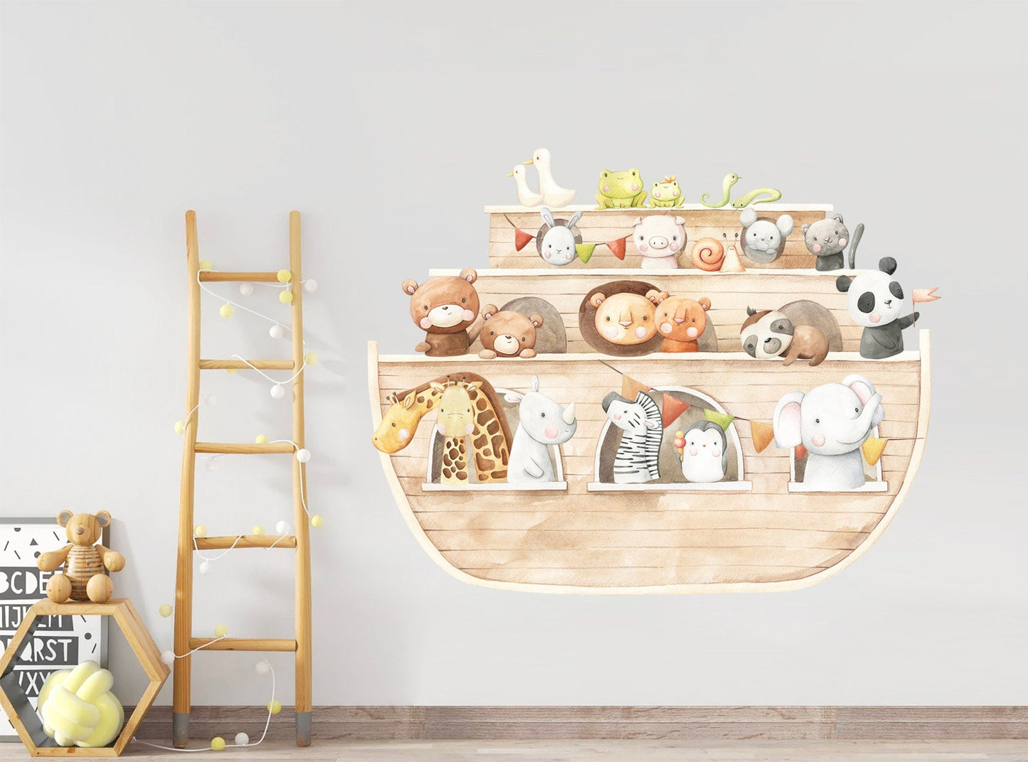 Noah's Ark Animals Zoo Safari Wall Decal-  elephant giraffe zebra sloth panda duck - BR169