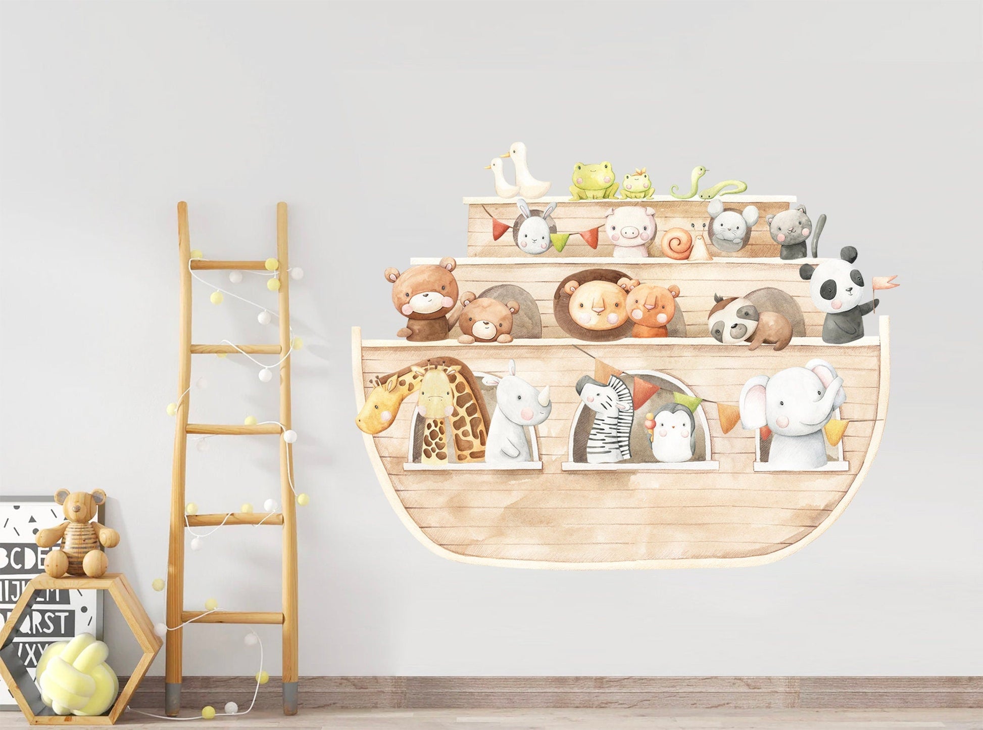 Noah's Ark Animals Zoo Safari Wall Decal-  elephant giraffe zebra sloth panda duck - BR169