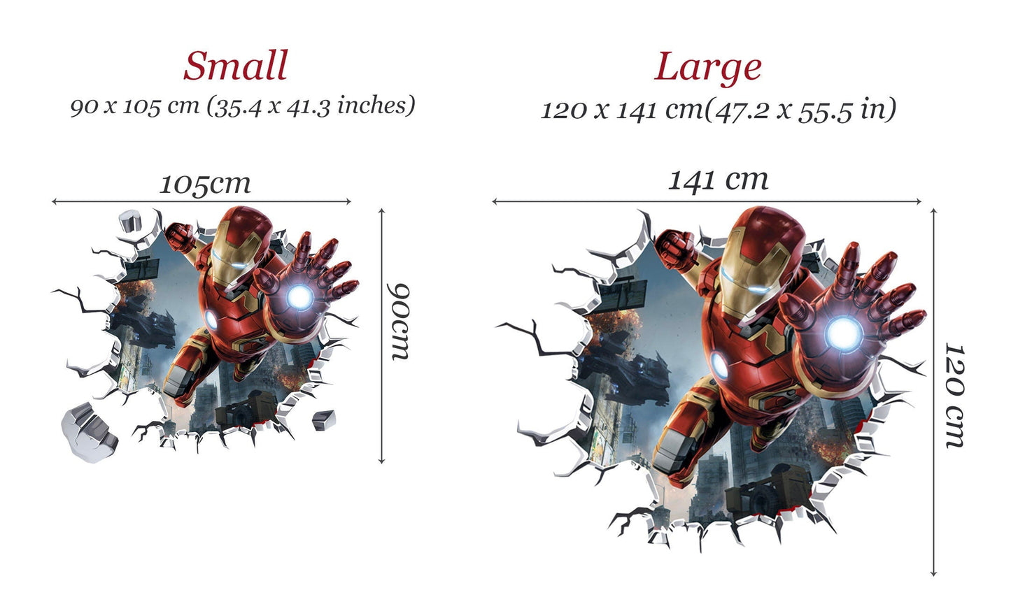 Avengers Hulk Spiderman Captain America Ironman 3D Broken Wall Decal