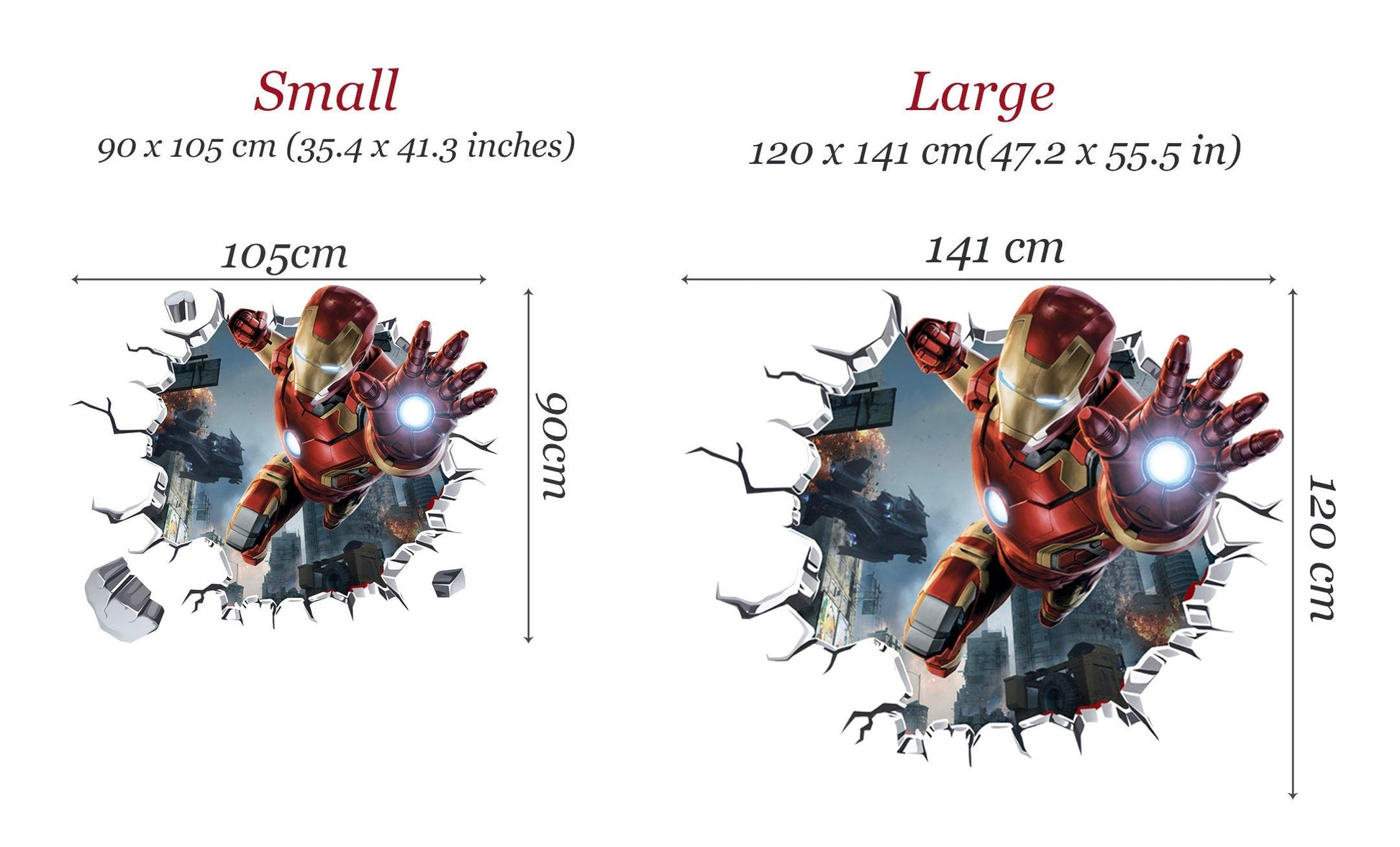 Avengers Hulk Spiderman Captain America Ironman 3D Broken Wall Decal