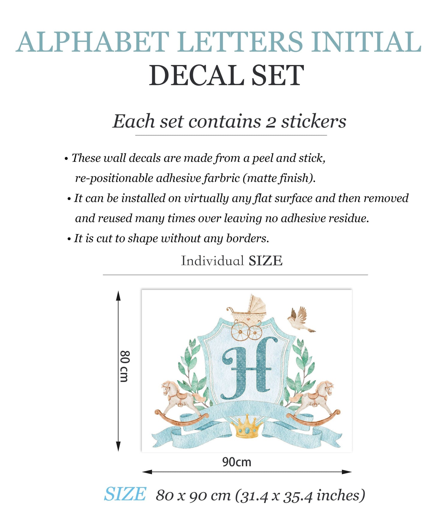 Personalized Nursery Initials Newborn Gift Boy and Gril Wall Decal - BR160