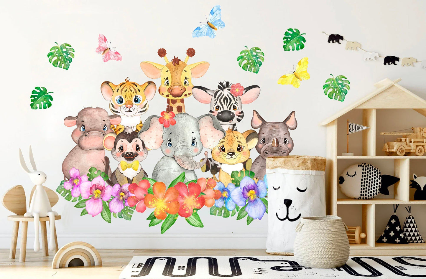 African Animal Babies Jungle Palm Wall Decal - Removable Peel and Stick - BR161