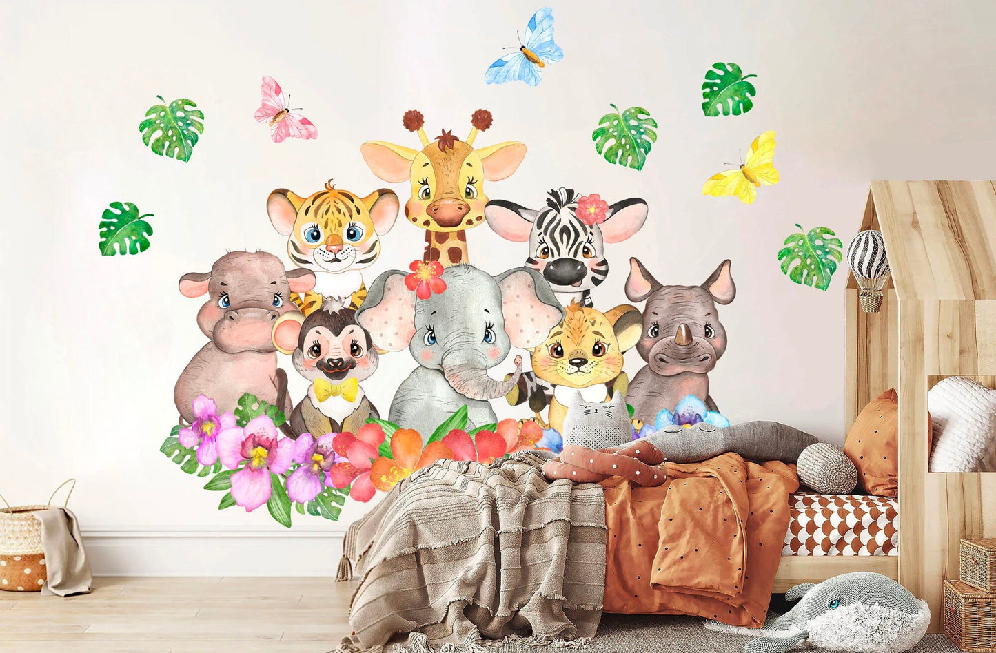 African Animal Babies Jungle Palm Wall Decal - Removable Peel and Stick - BR161