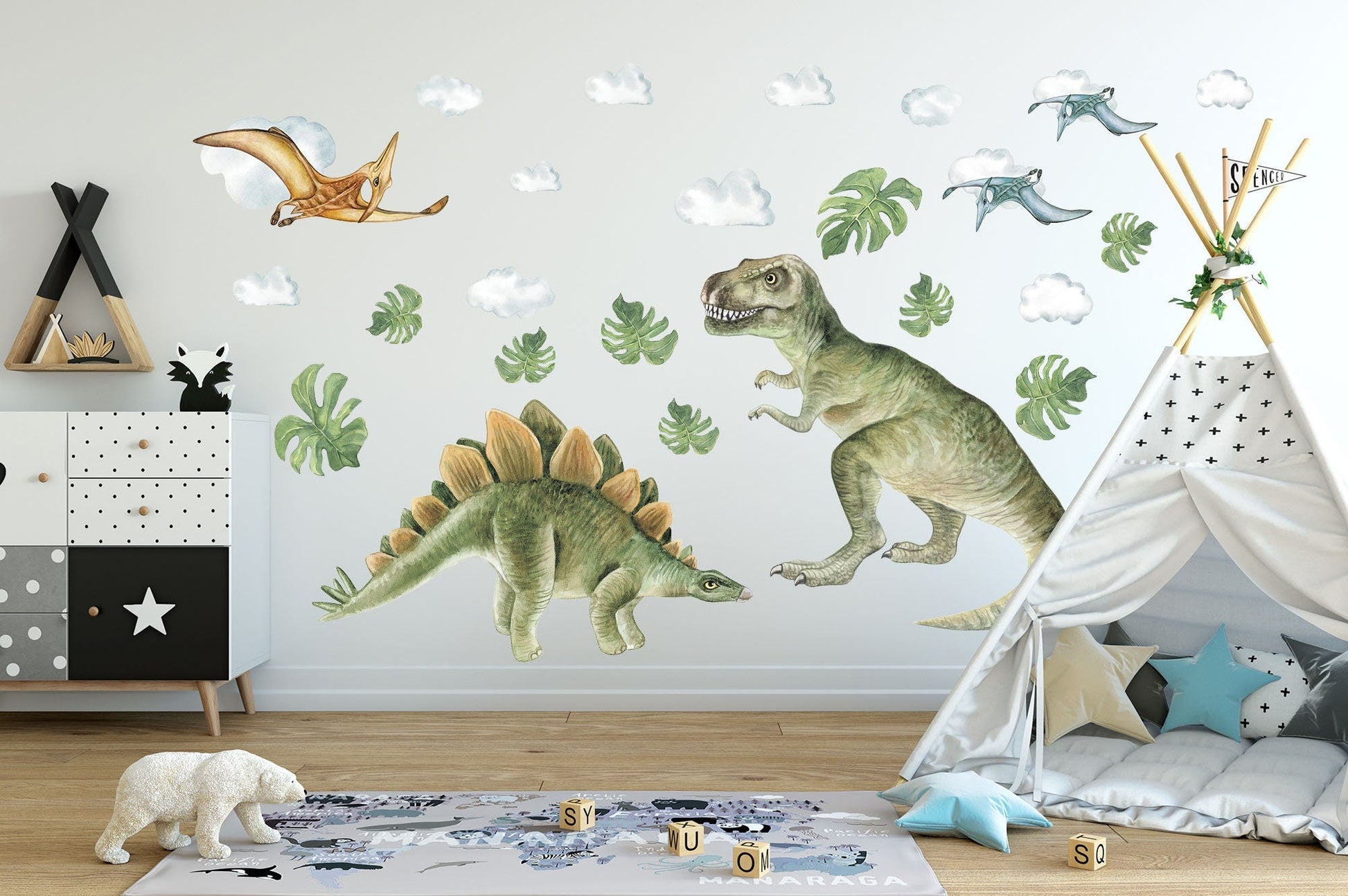 DINO Prehistoric Dinosaurs Adventures Wall Decal - Boy's Room Gift - BR165