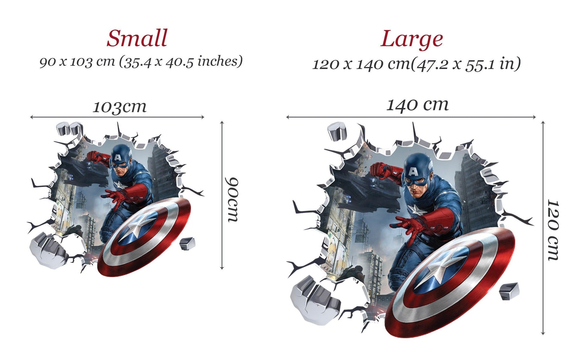 Avengers Hulk Spiderman Captain America Ironman 3D Broken Wall Decal