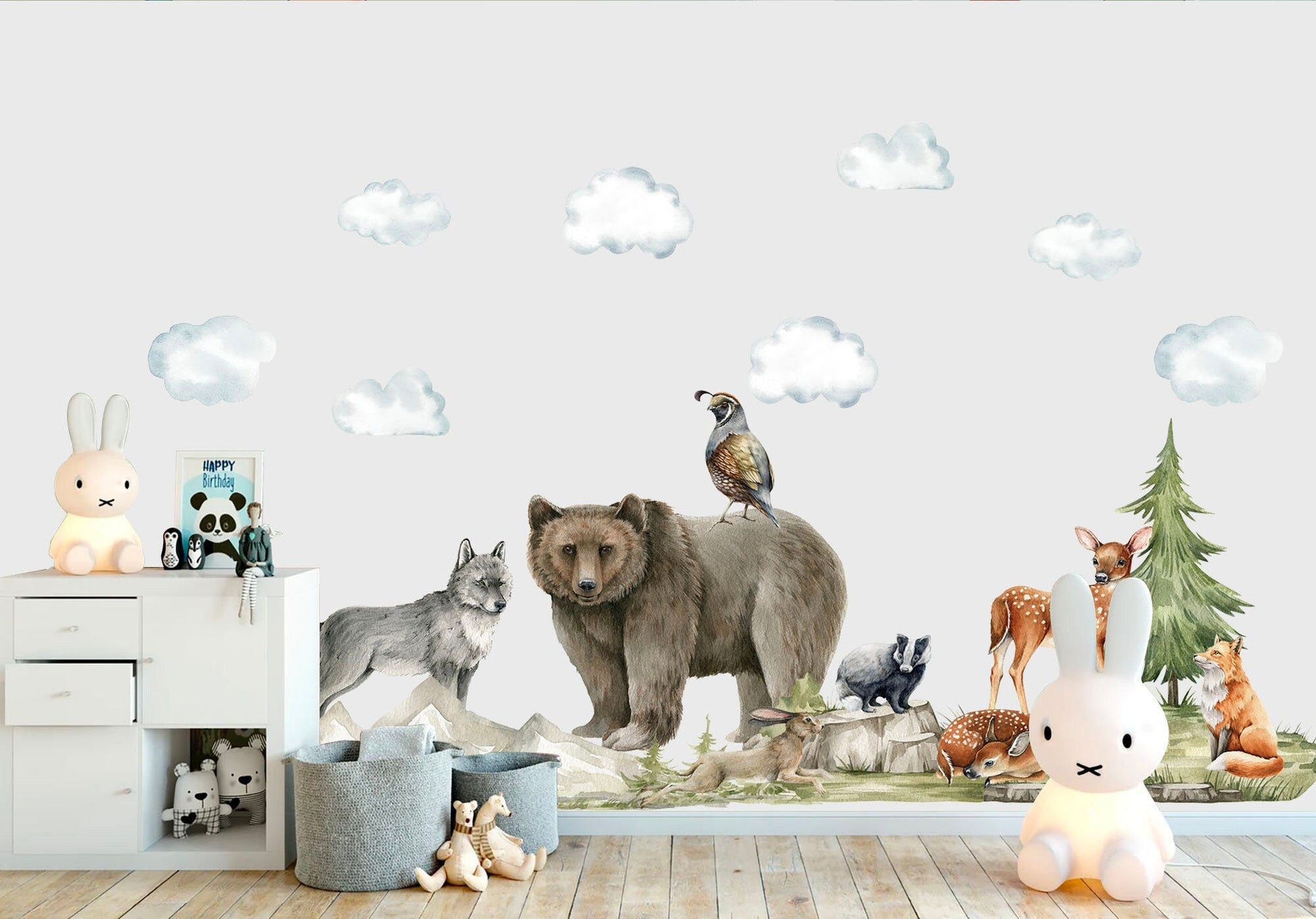 Woodland Forest Friends Wildlife Wall Decal - Bear Wolf Fox Rabbit Deer - BR179