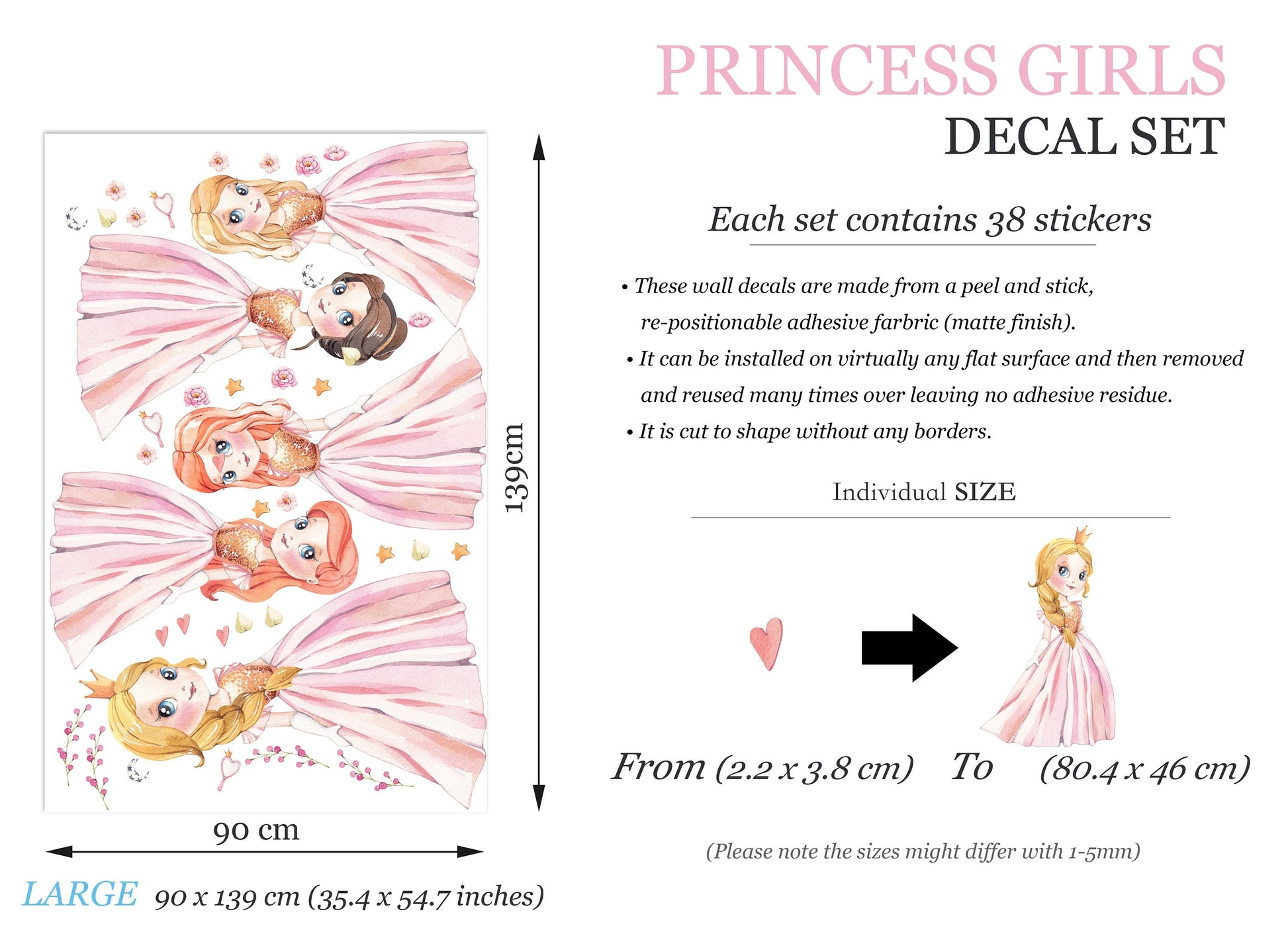 Shimmering Princesses Wall Decal - Girls' Room Decor - BR182