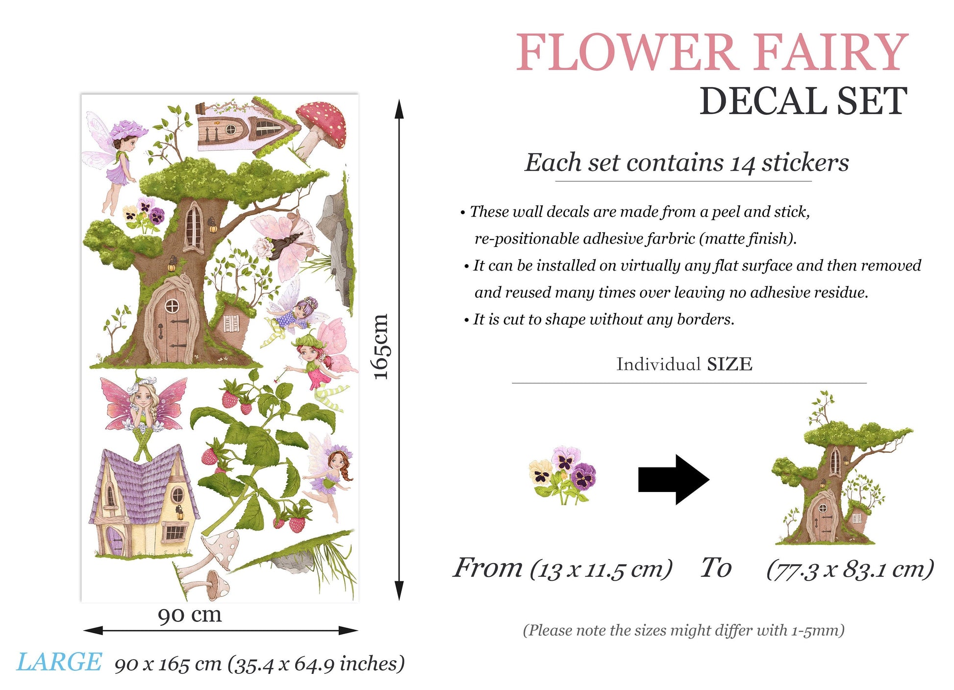 Magical Garden Fairies Wall Decal - Tree House - Girl Room Decor - BR184