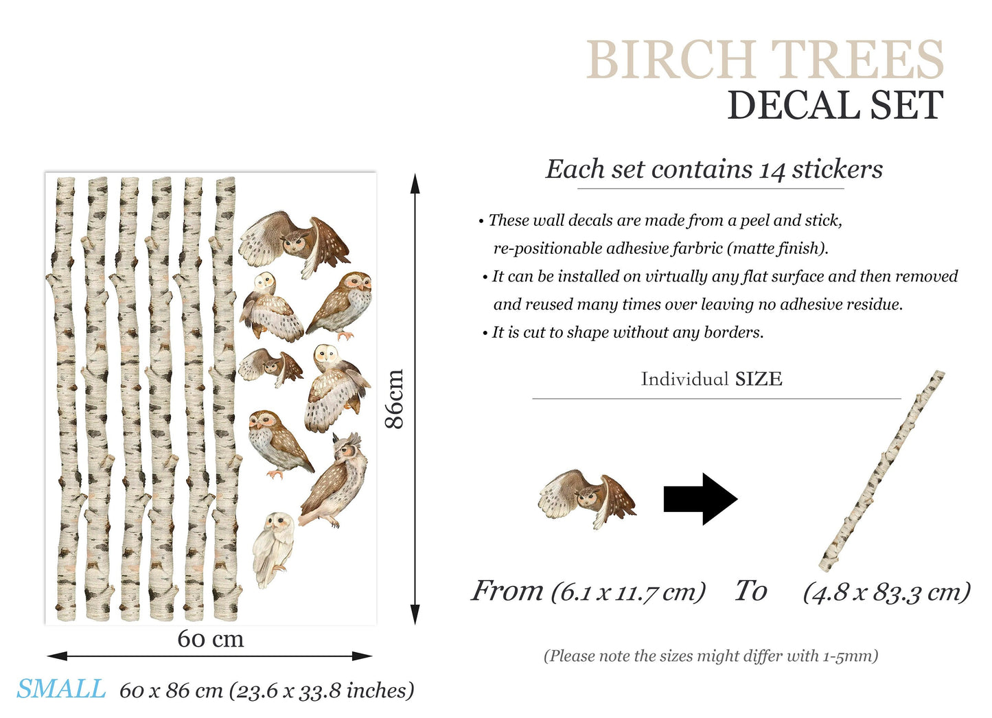 Assorted Owl Perches on Branches Wall Decal - Removable Peel and Stick - BR173