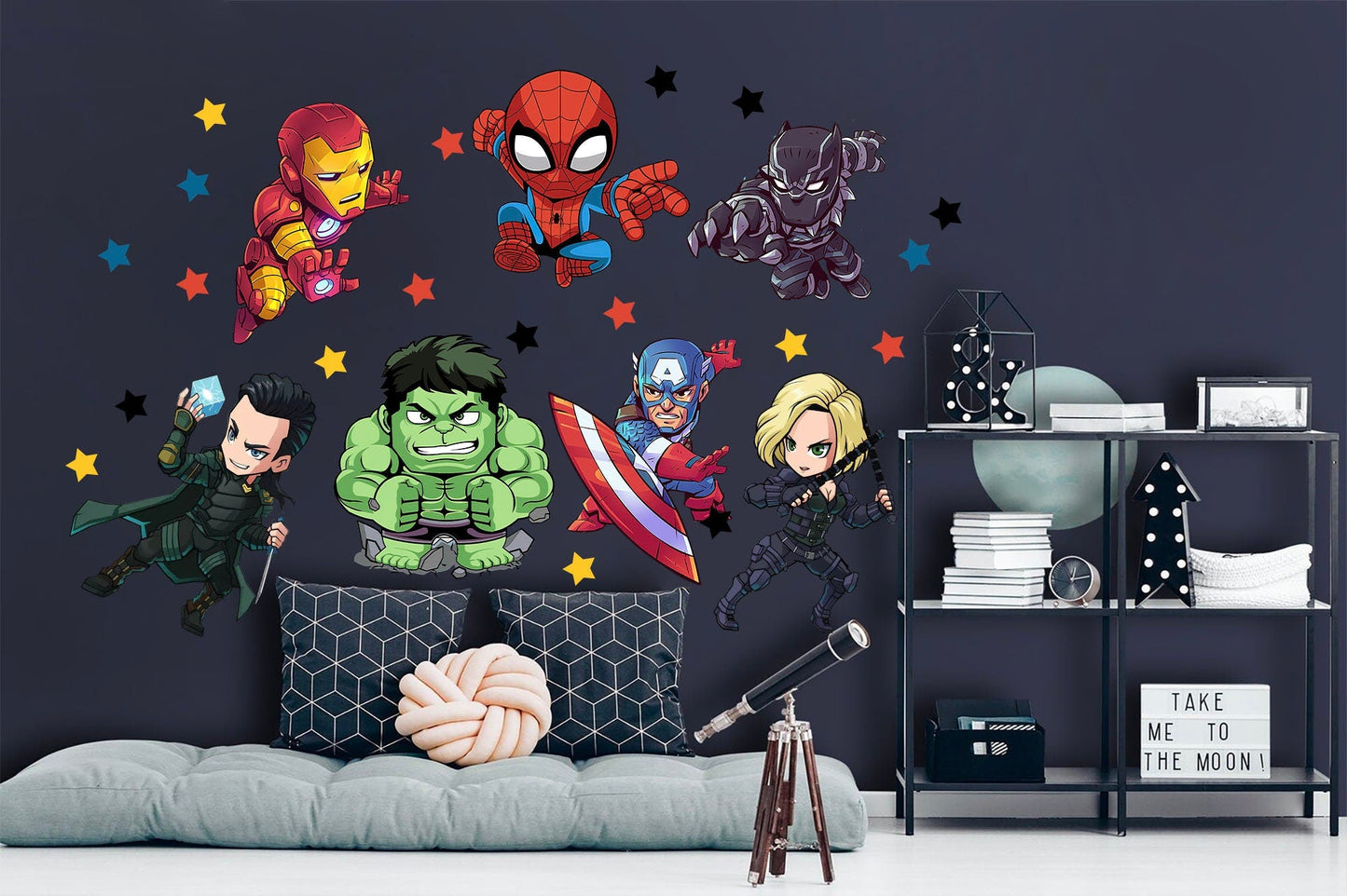 Cartoon Marvel World Avengers Superhero Wall Decal - Thor Hulk Spiderman Iron Man Captain America