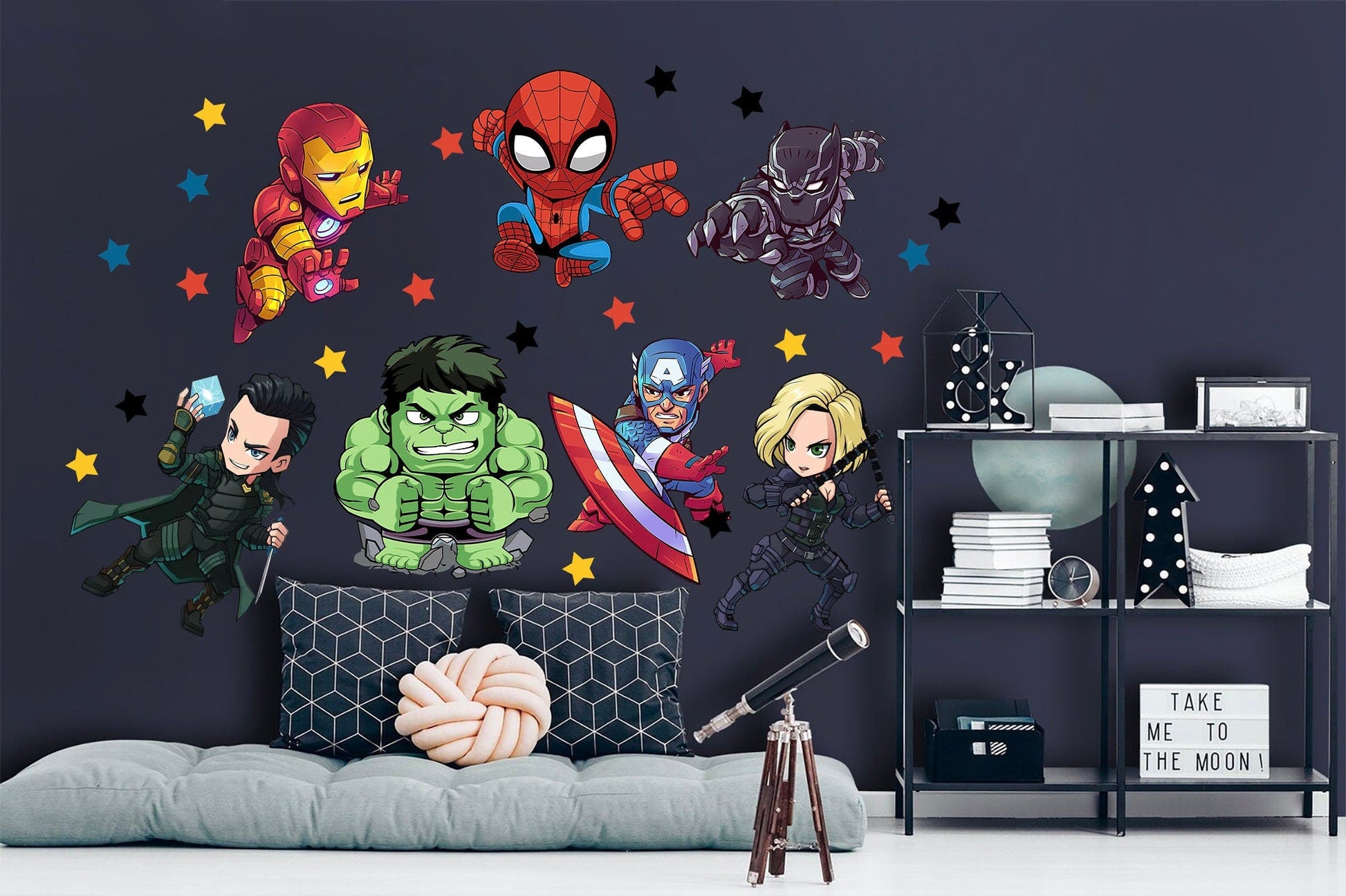 Cartoon Marvel World Avengers Superhero Wall Decal - Thor Hulk Spiderman Iron Man Captain America