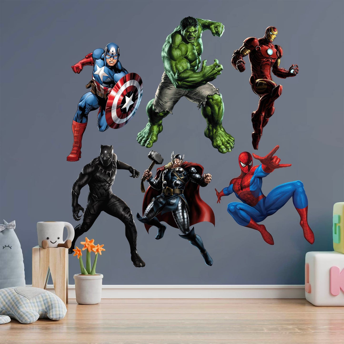 Superhero Hulk Spiderman Iron Man Captain America Avengers Thor Panther Wall Decal - Boys Room Decoration