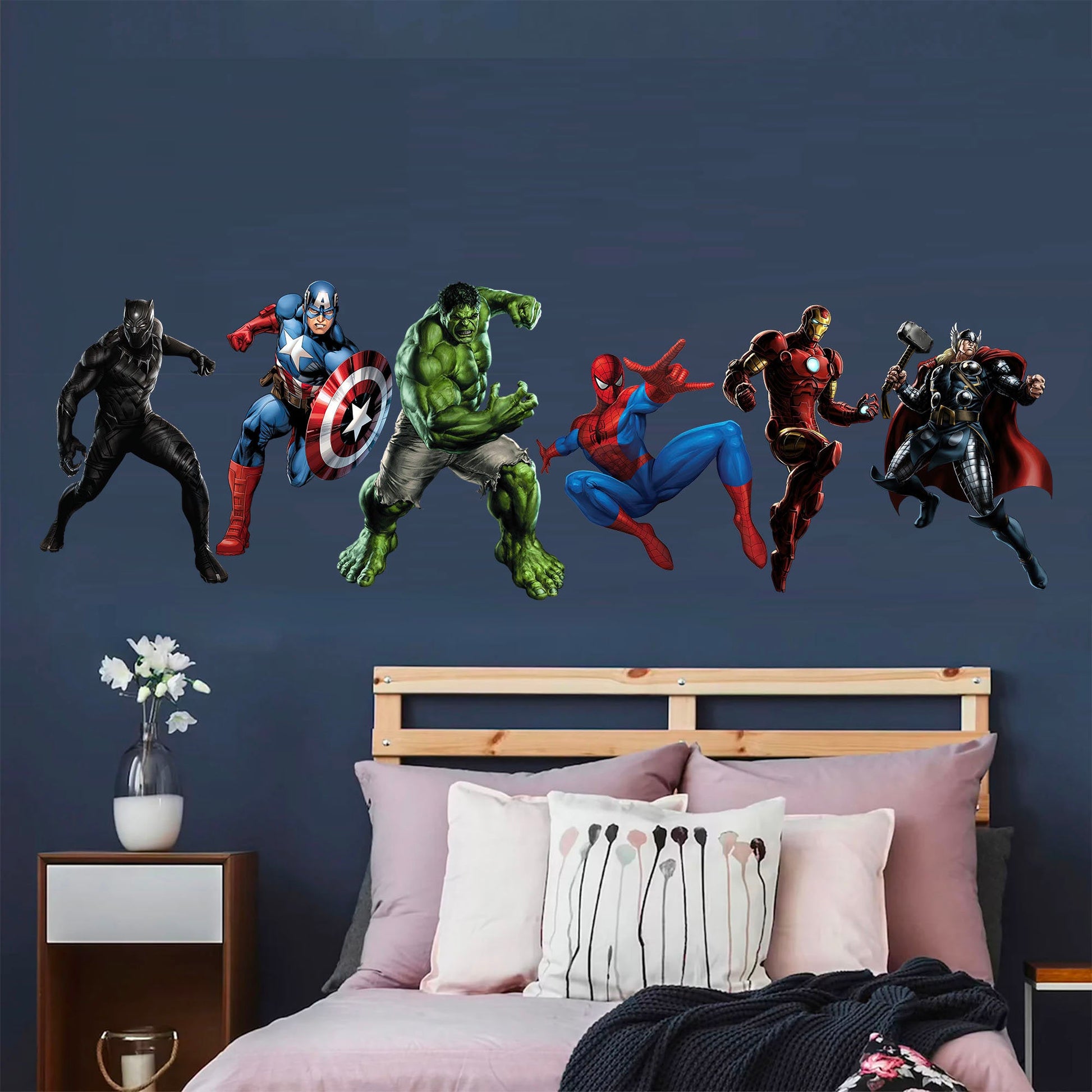 Superhero Hulk Spiderman Iron Man Captain America Avengers Thor Panther Wall Decal - Boys Room Decoration