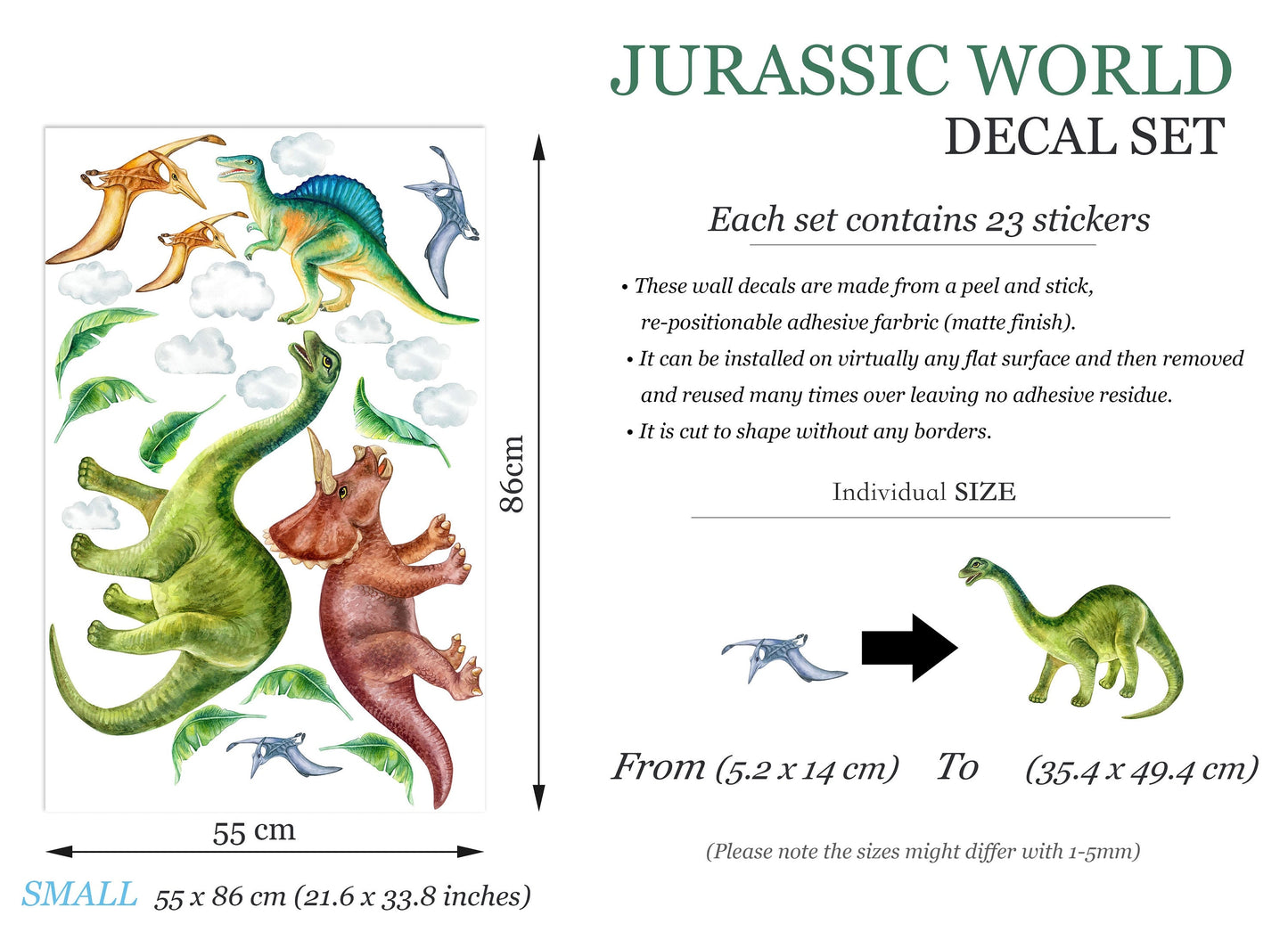 Prehistoric Dinosaurs Removable Wall Decal - Peel and Stick - BR176