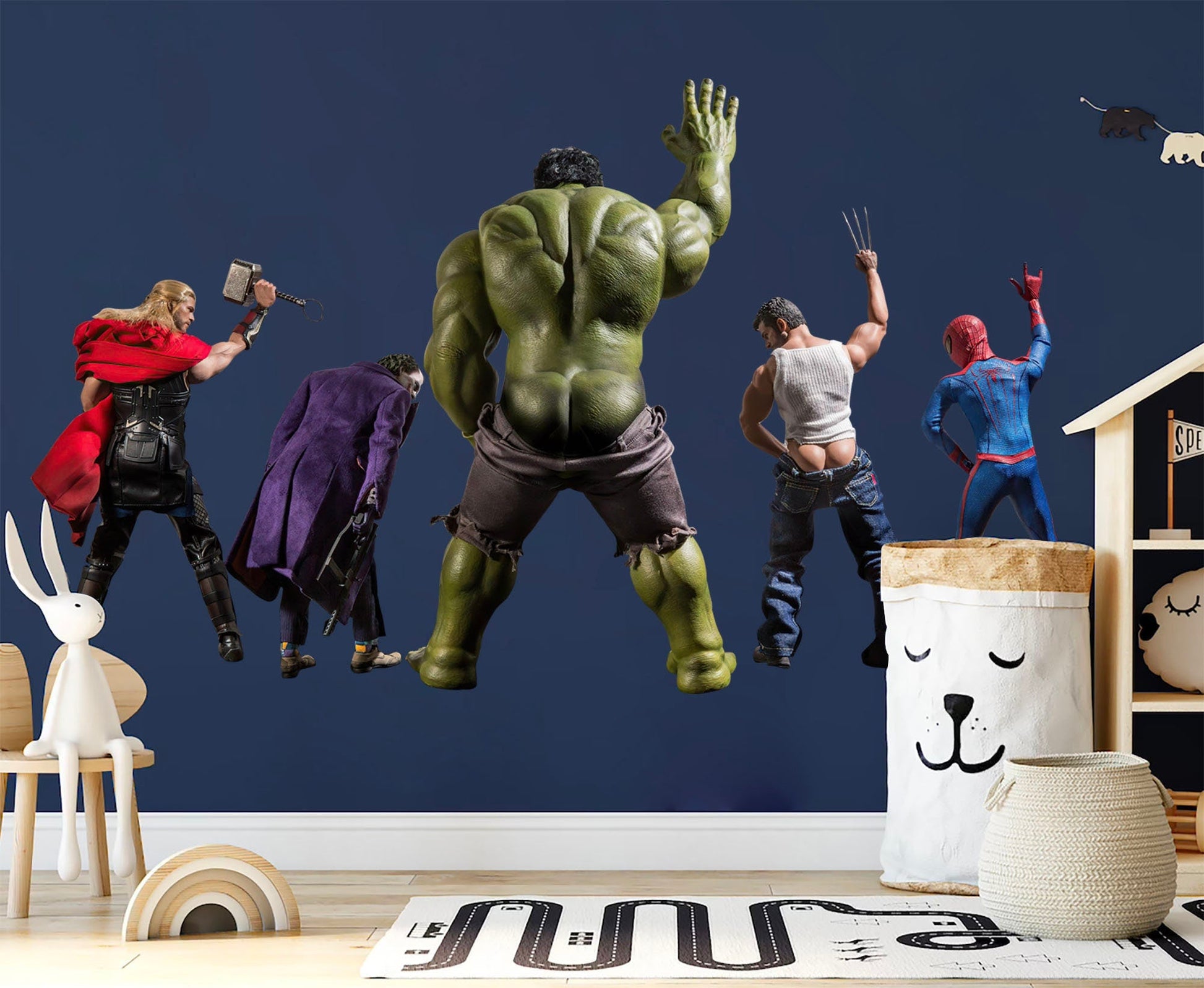 Avengers Marvel Super Heroes Pee Wall Decal - Hulk Spiderman Wolverine Thor Joker