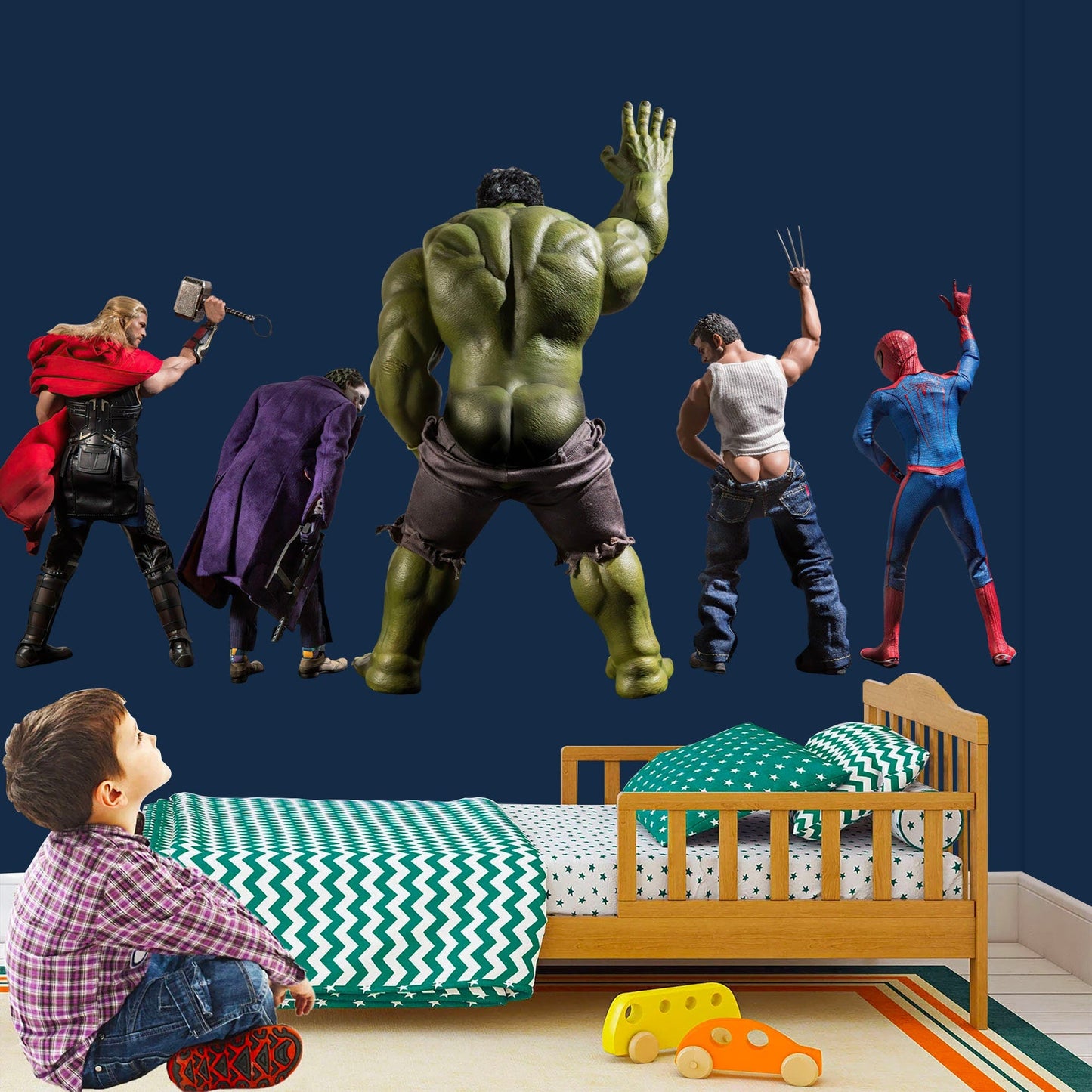 Avengers Marvel Super Heroes Pee Wall Decal - Hulk Spiderman Wolverine Thor Joker