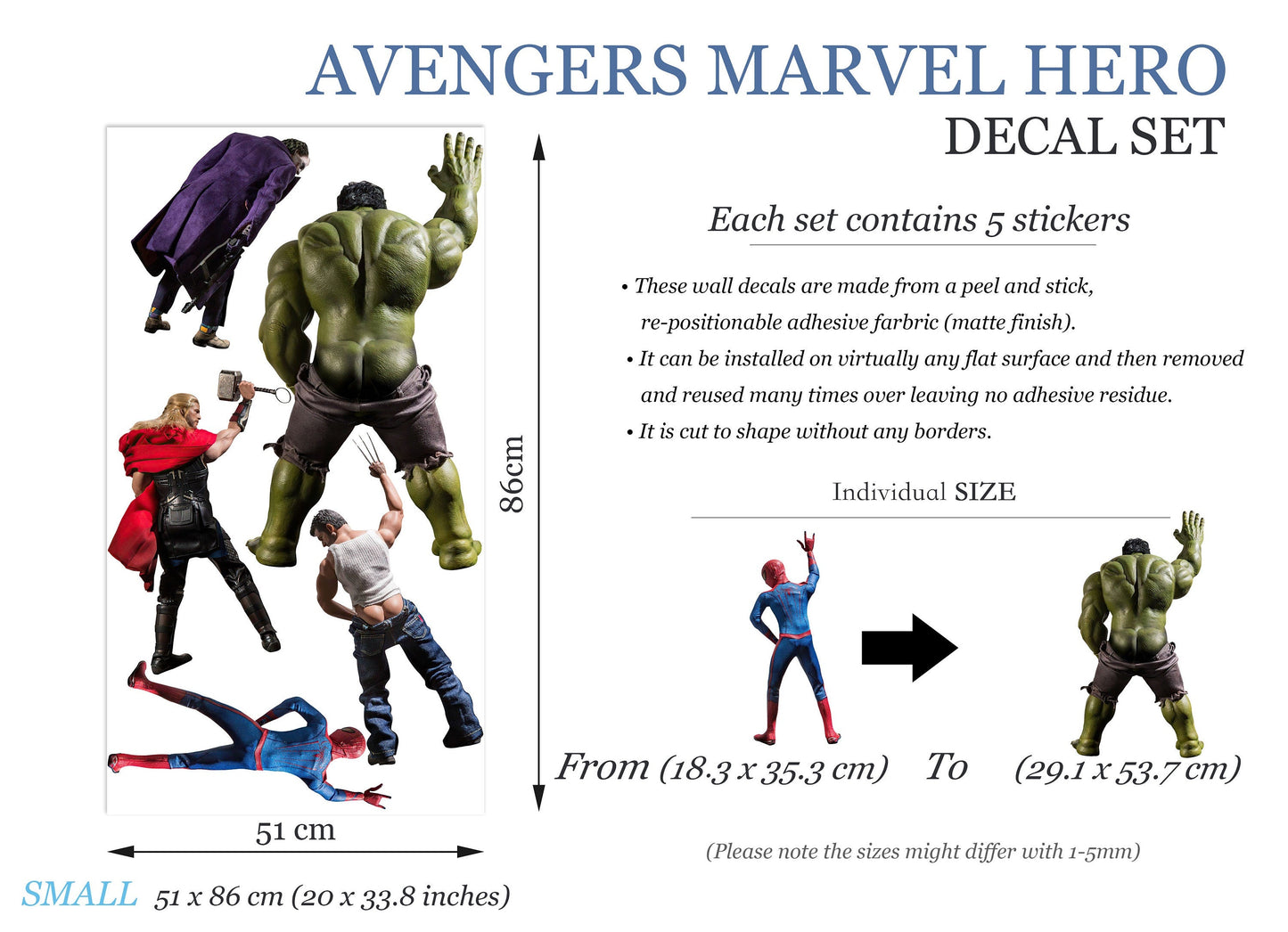 Avengers Marvel Super Heroes Pee Wall Decal - Hulk Spiderman Wolverine Thor Joker