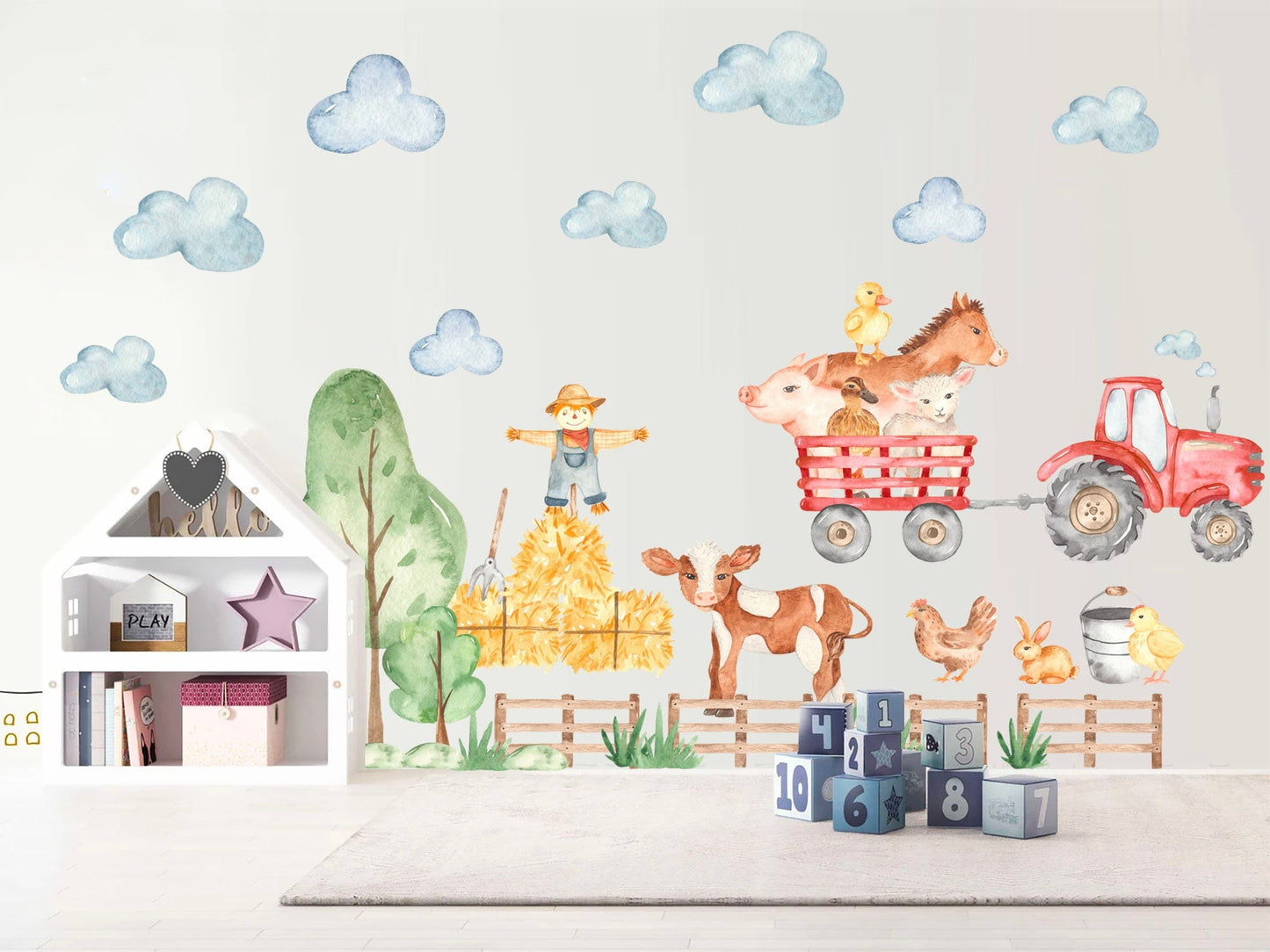 Farmyard Friends Wall Decal - pig horse cow chicken sheep scarecrow Removable - BR194