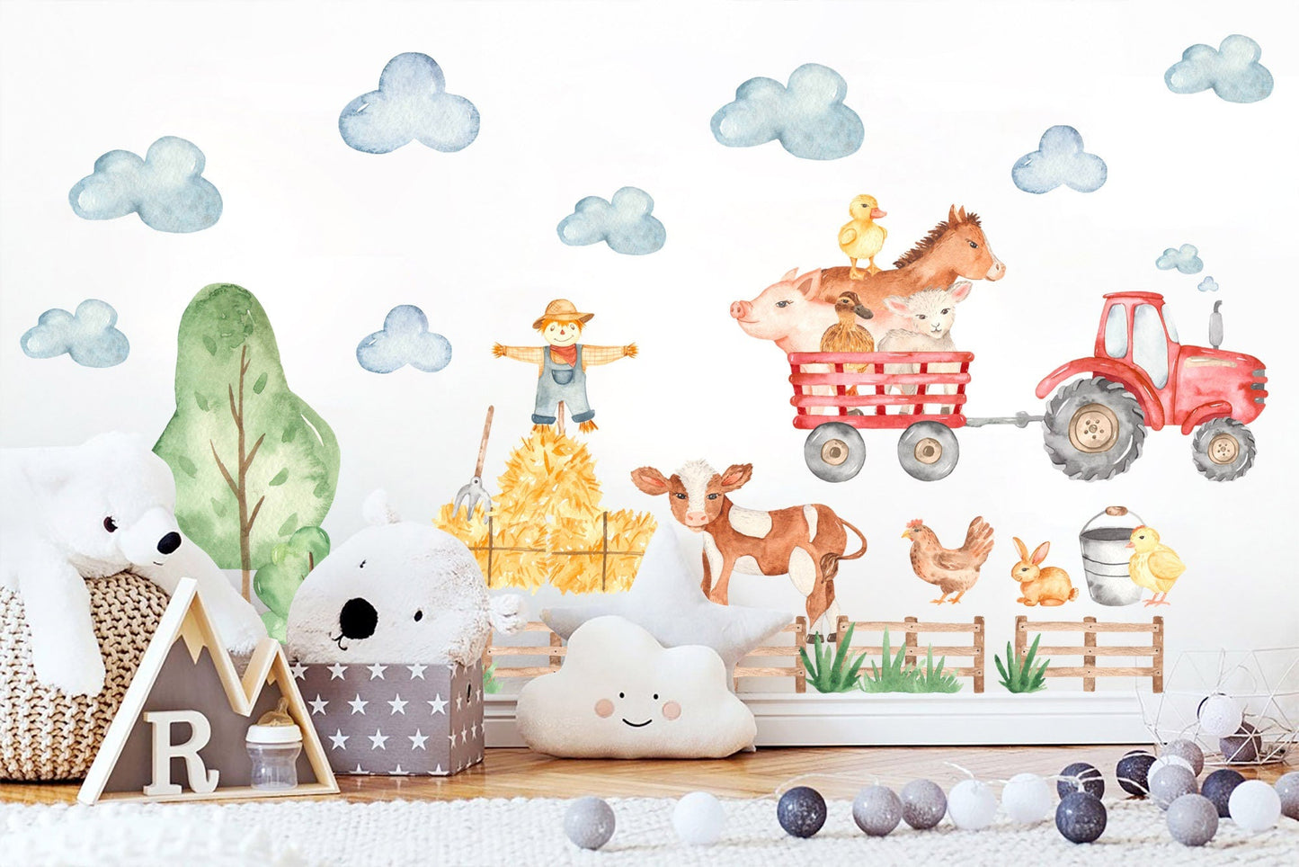 Farmyard Friends Wall Decal - pig horse cow chicken sheep scarecrow Removable - BR194