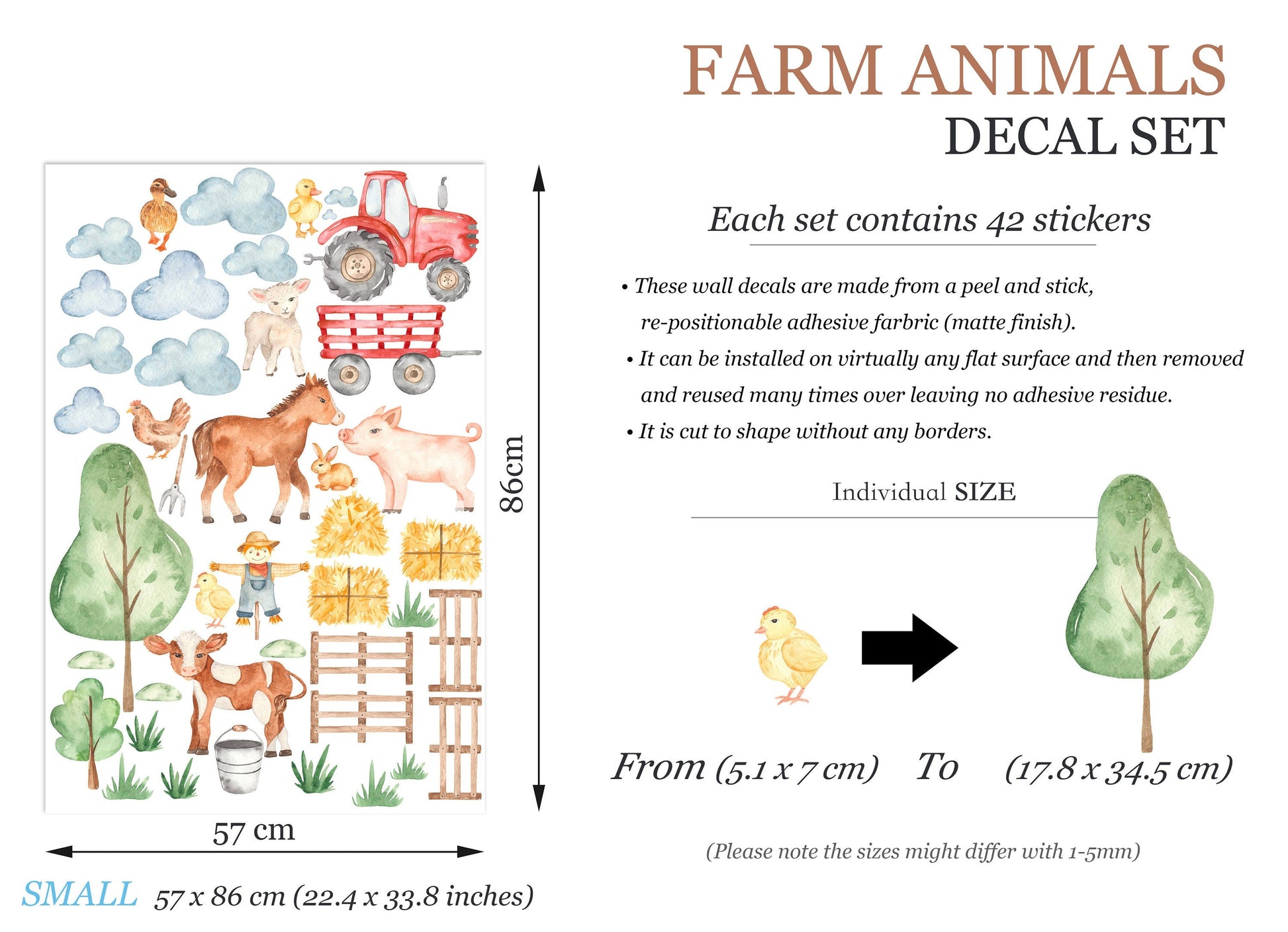 Farmyard Friends Wall Decal - pig horse cow chicken sheep scarecrow Removable - BR194