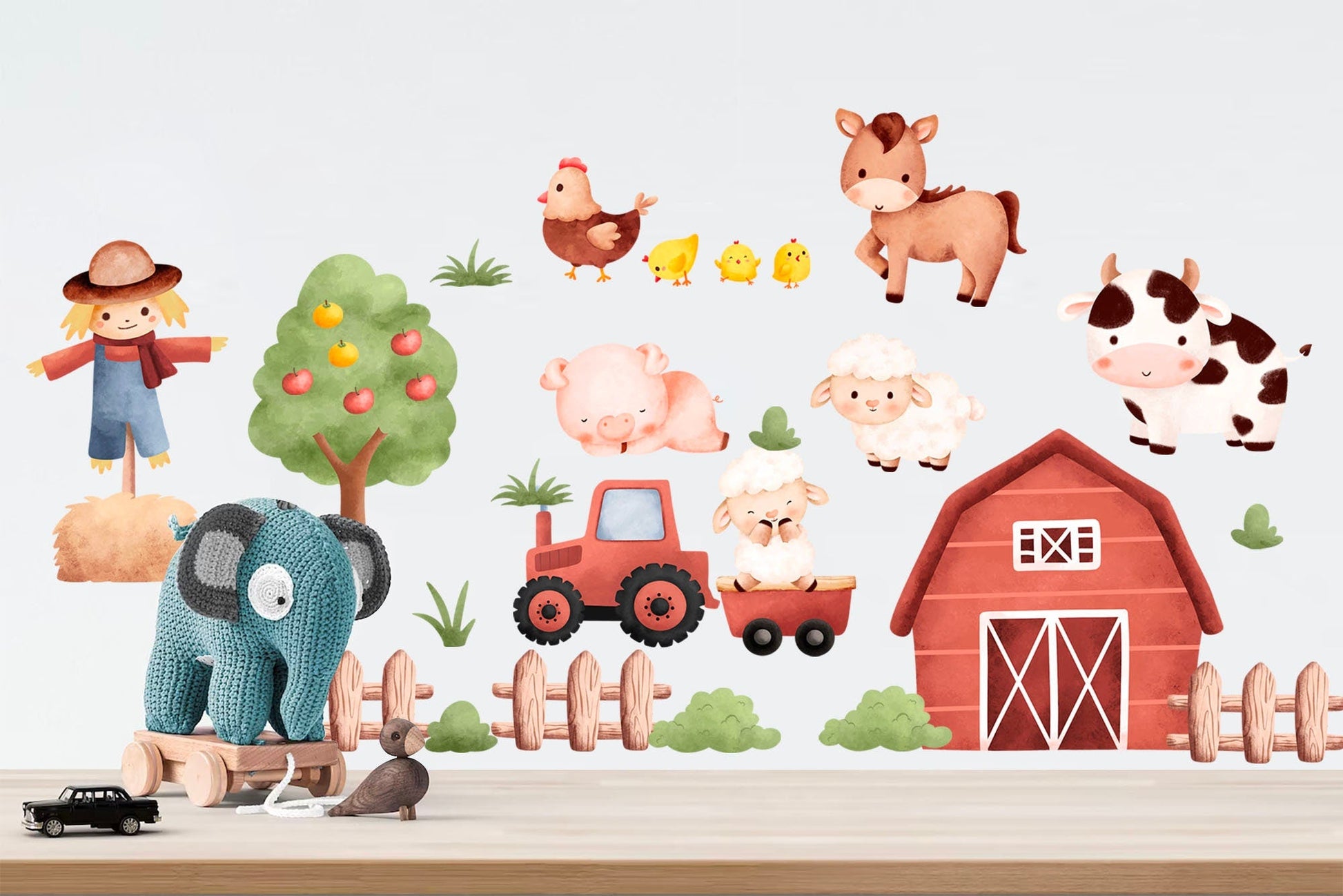 Rural Farm Life Kids Nursery Wall Decal - Baby Chicks Pig Sheep Farmhouse Cow Removable - BR195