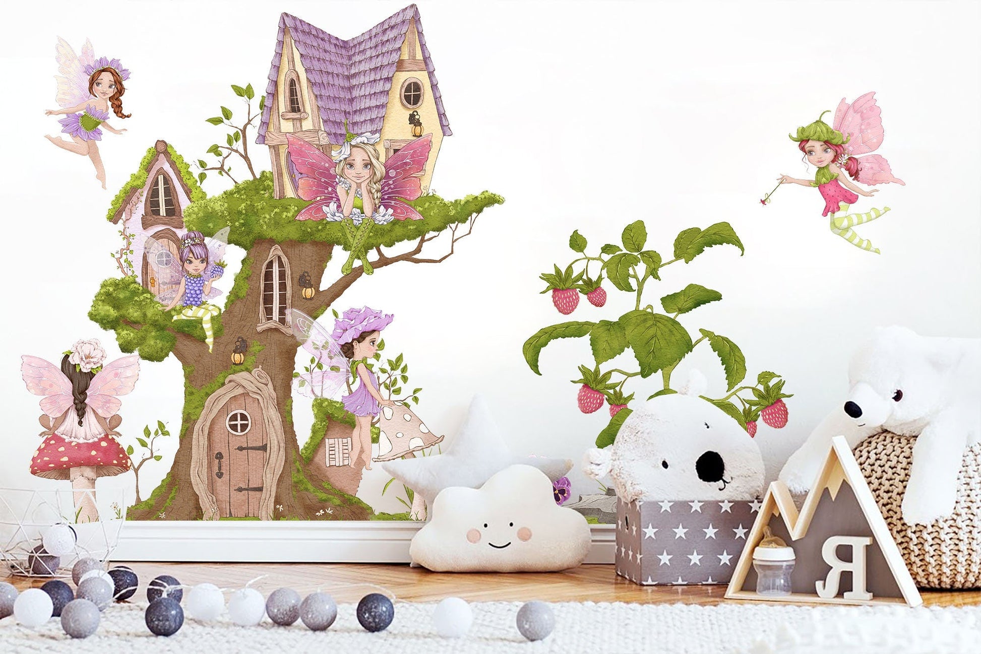 Magical Garden Fairies Wall Decal - Tree House - Girl Room Decor - BR184