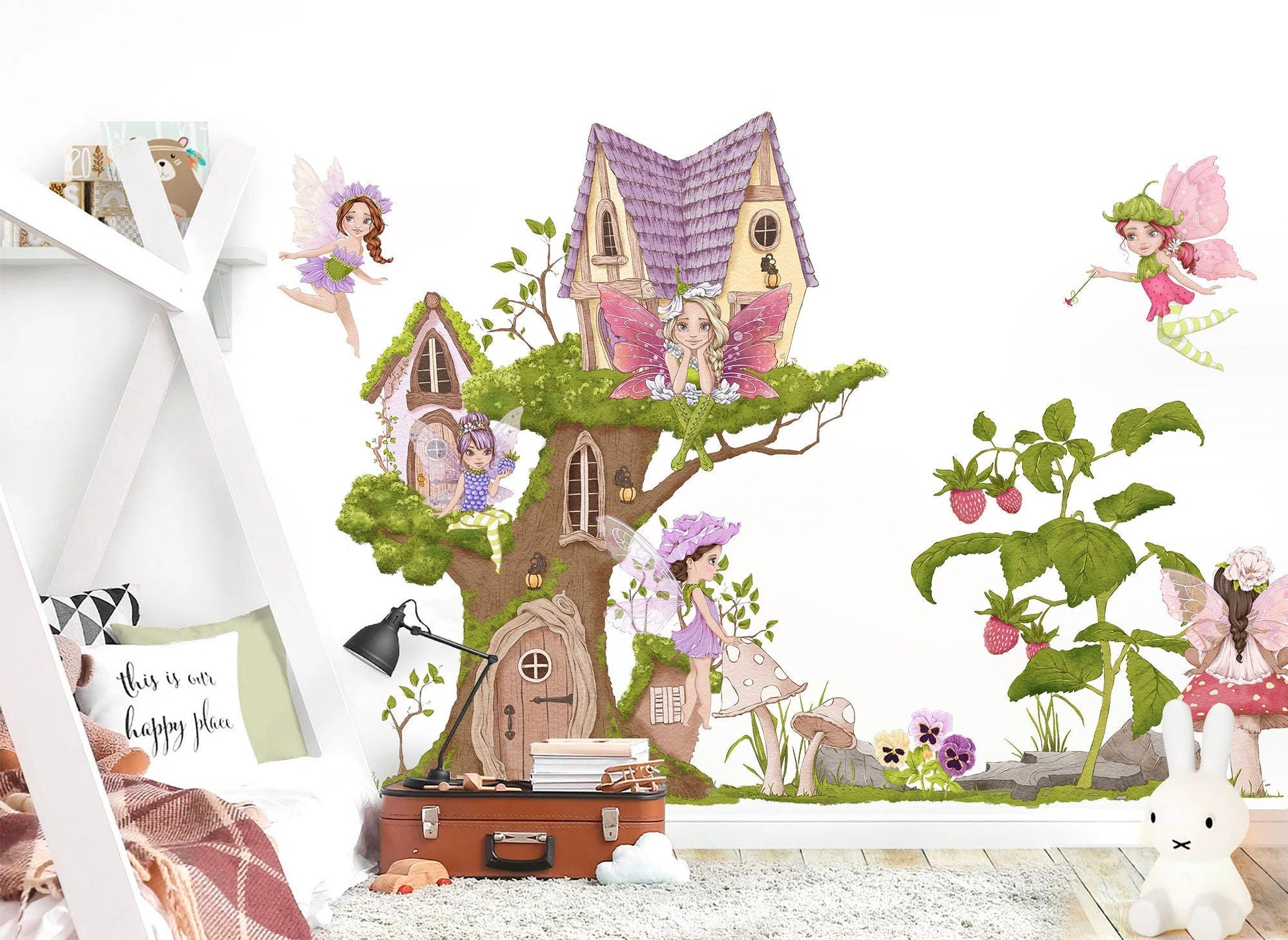 Magical Garden Fairies Wall Decal - Tree House - Girl Room Decor - BR184