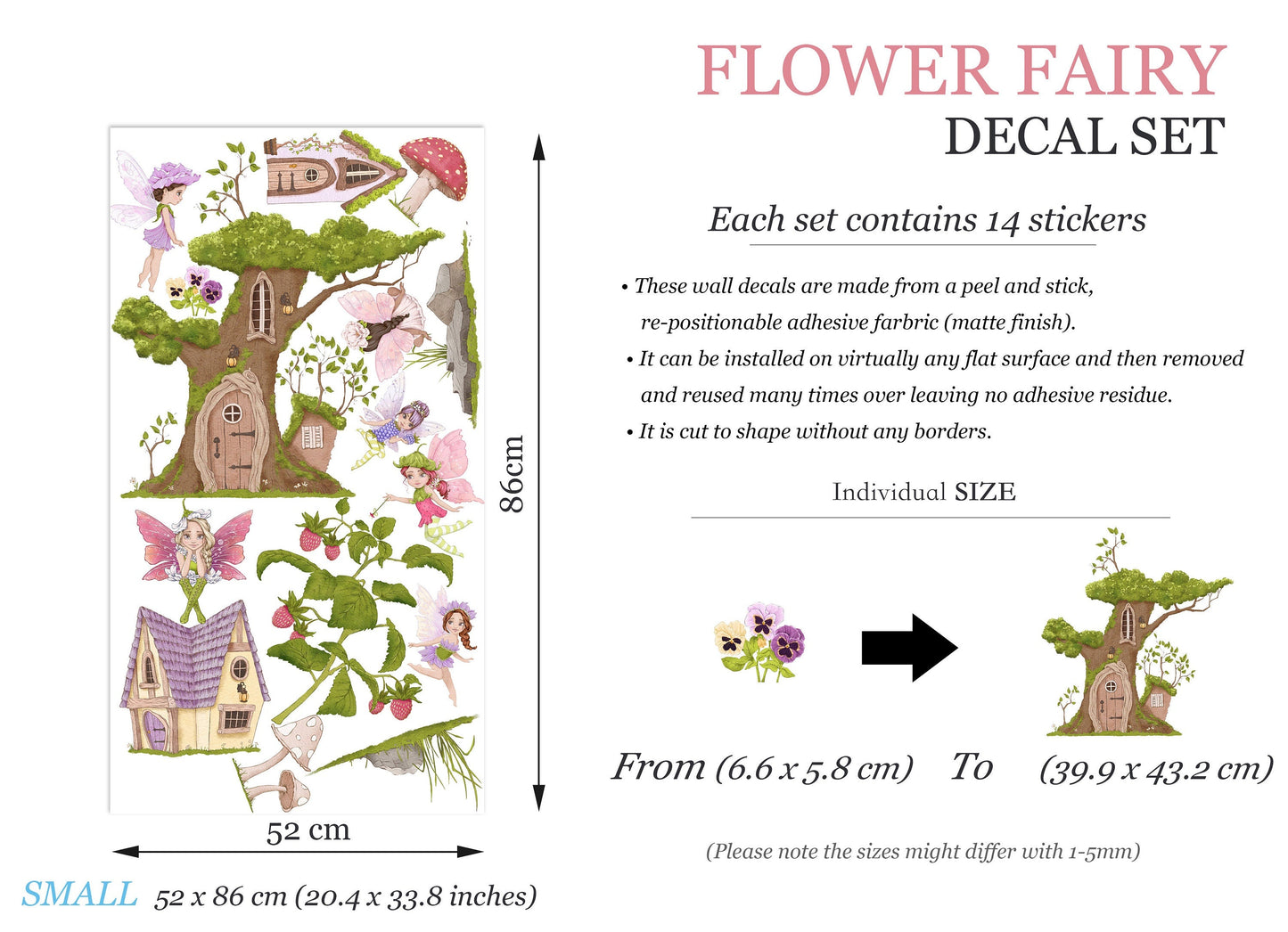 Magical Garden Fairies Wall Decal - Tree House - Girl Room Decor - BR184