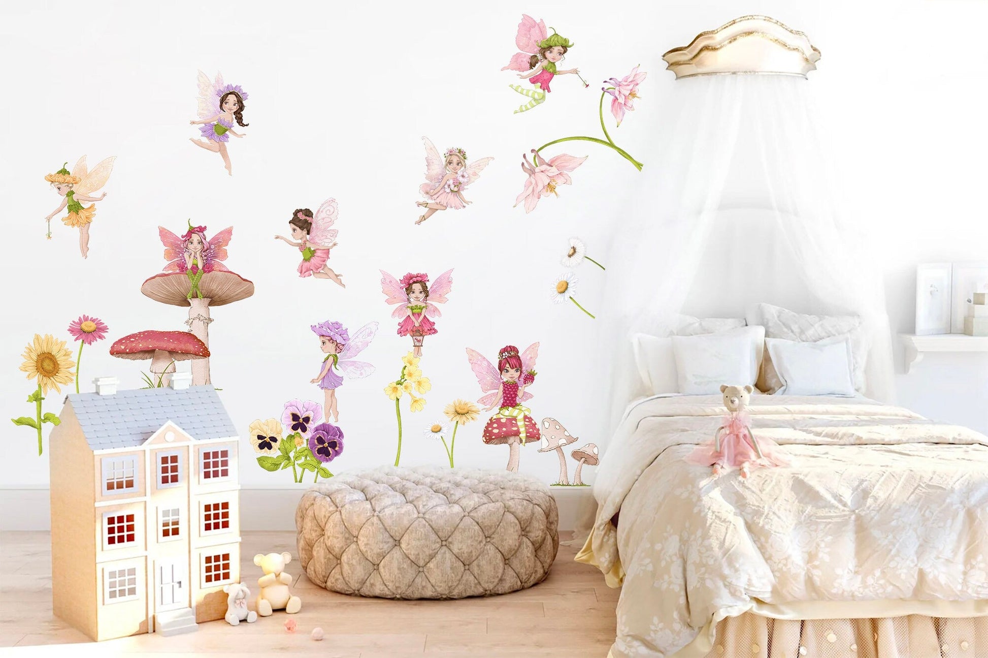 Enchanted Fairy with Flowers Series Wall Decal - Girl Room Decor - BR188