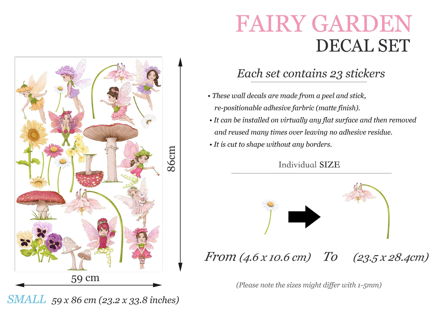 Enchanted Fairy with Flowers Series Wall Decal - Girl Room Decor - BR188