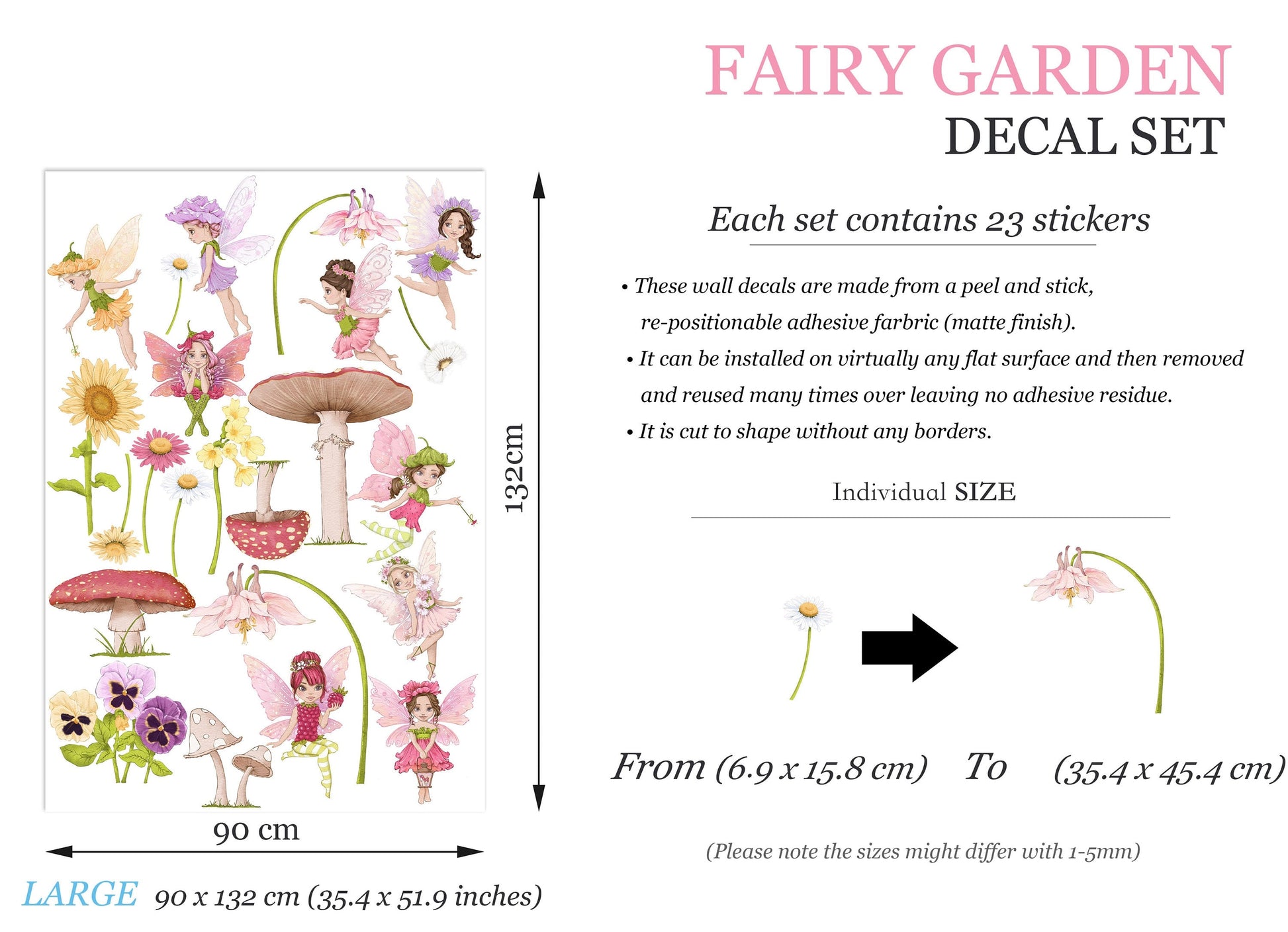 Enchanted Fairy with Flowers Series Wall Decal - Girl Room Decor - BR188