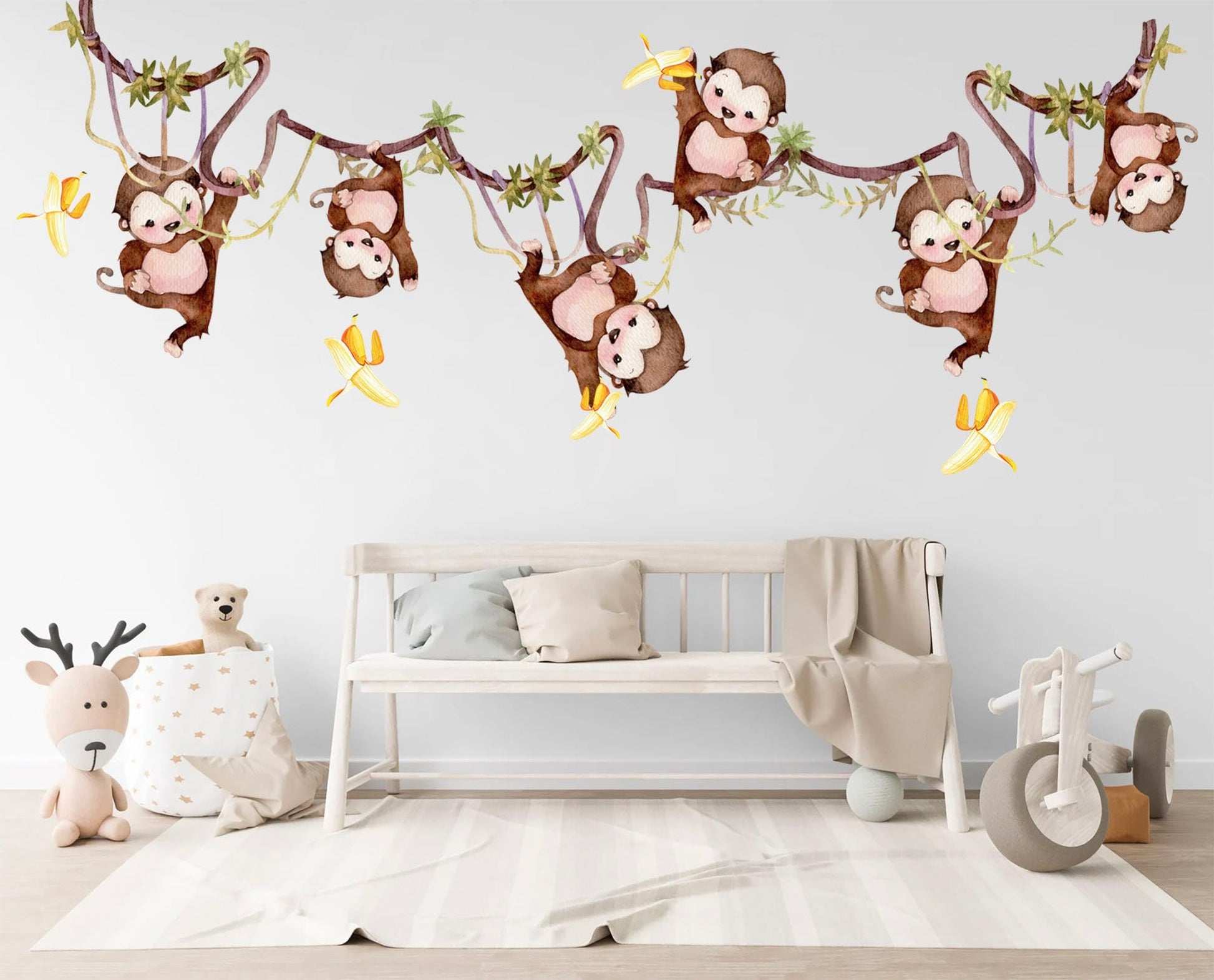 Monkey Vine Banana Picking Wall Decal - Removable Peel and Stick - BR213