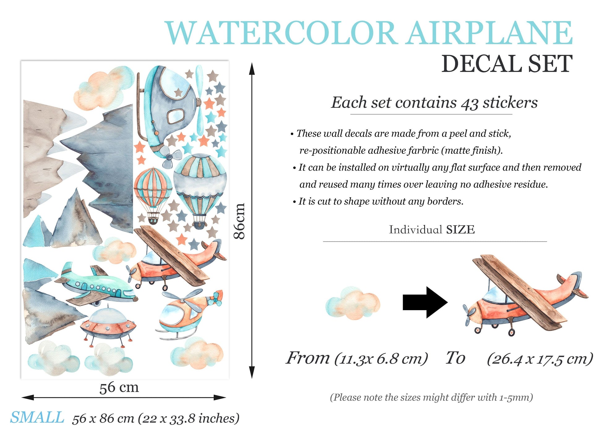 Celestial Sky Adventures: Airborne Transportation Traffic Removable Wall Decals - BR215