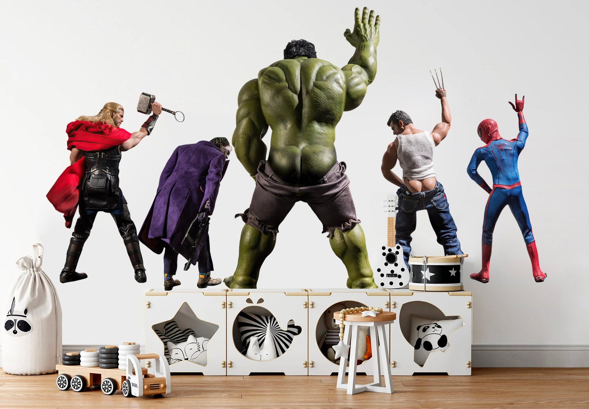 Avengers Marvel Super Heroes Pee Wall Decal - Hulk Spiderman Wolverine Thor Joker