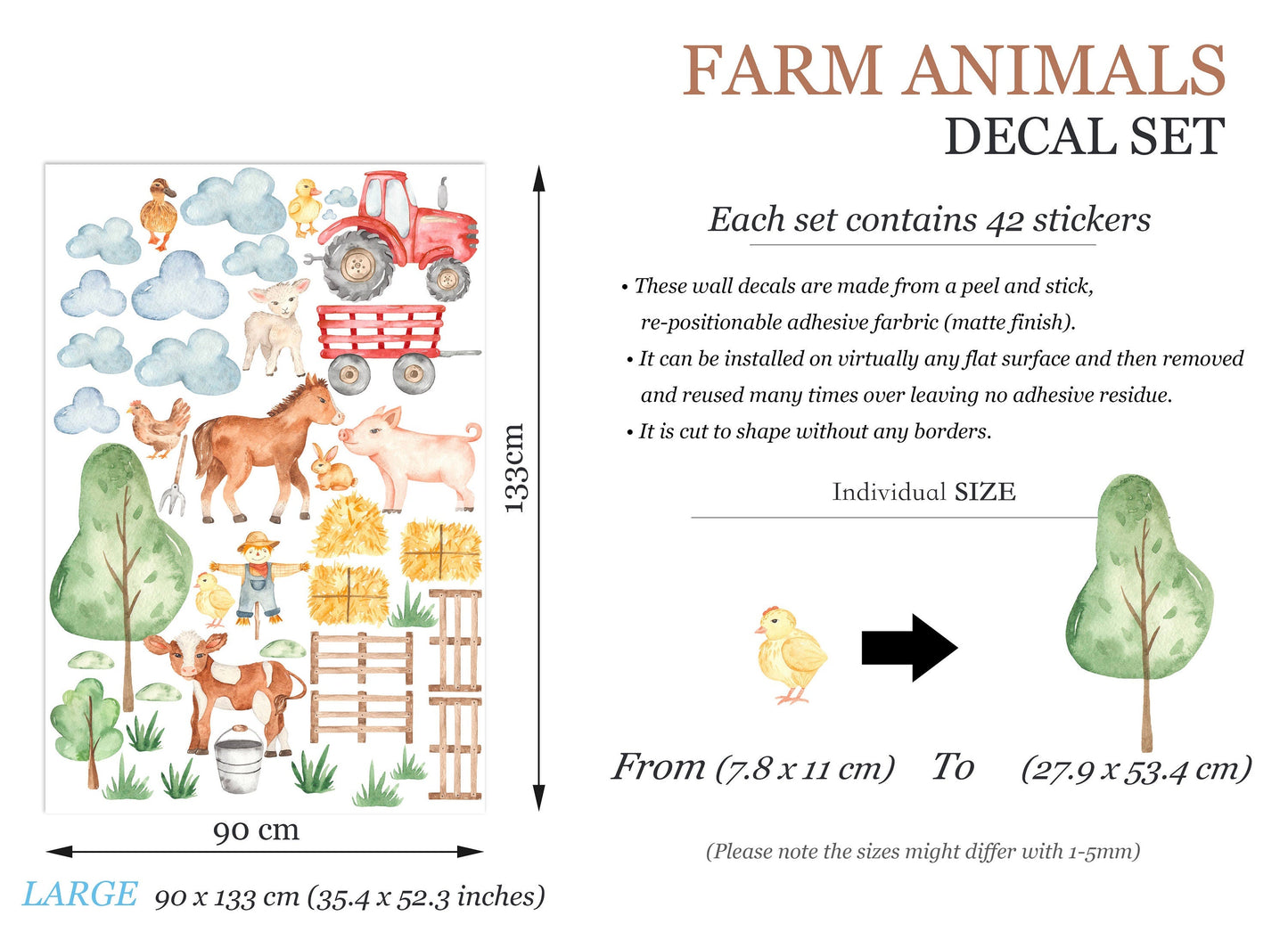 Farmyard Friends Wall Decal - pig horse cow chicken sheep scarecrow Removable - BR194