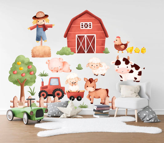 Rural Farm Life Kids Nursery Wall Decal - Baby Chicks Pig Sheep Farmhouse Cow Removable - BR195