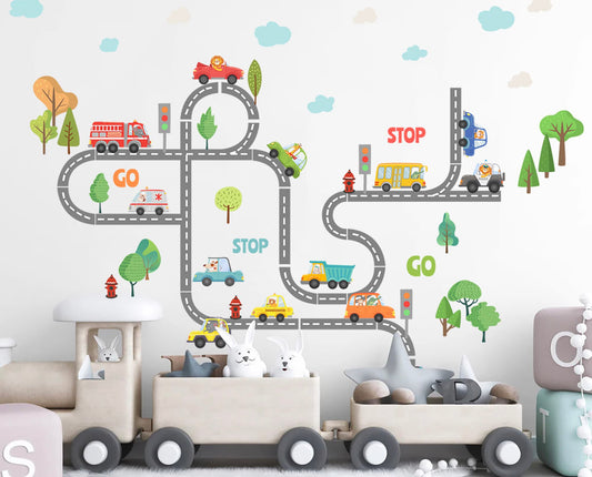 Animal Drivers On Forest Road Racing Track Removable Wall Decal - BR201