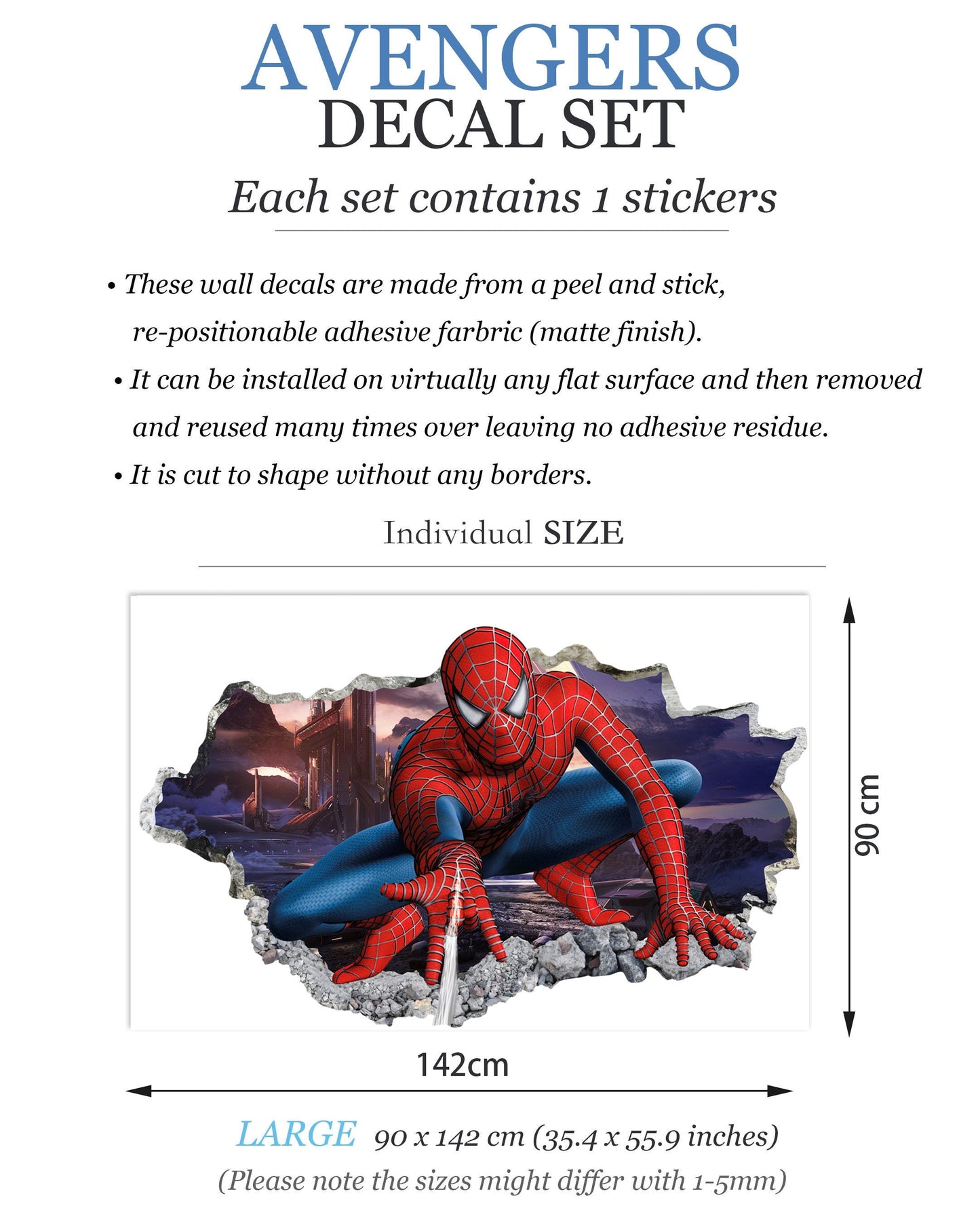 Spiderman Jump Out a Smashed Wall - Spider-man Wall Decal