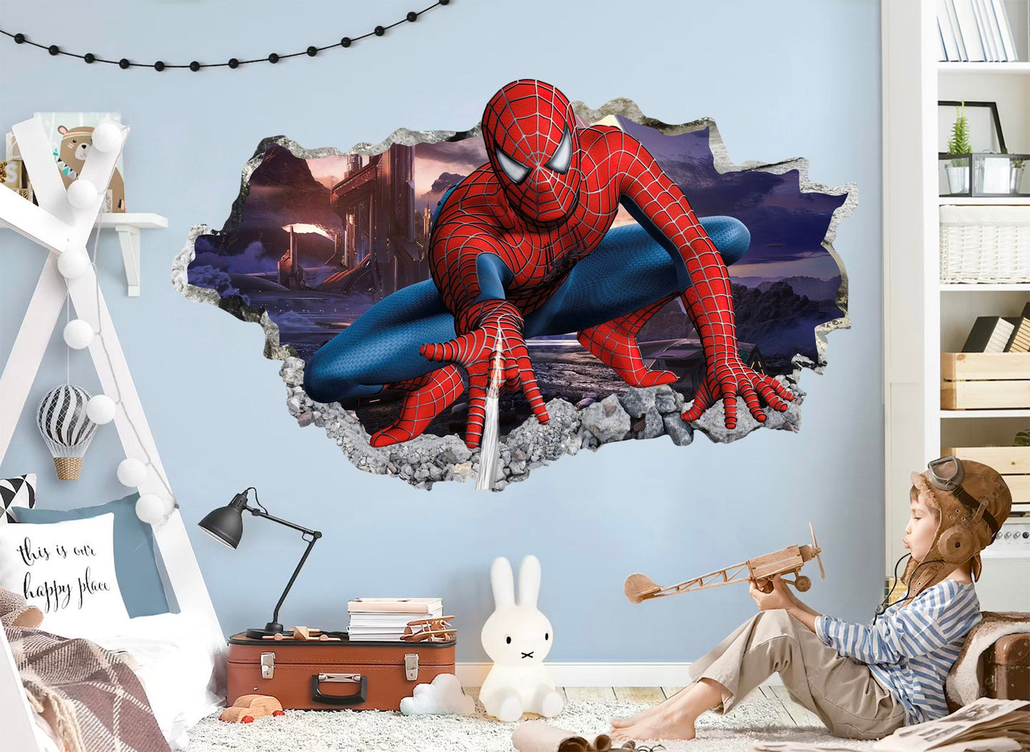 Spiderman Jump Out a Smashed Wall - Spider-man Wall Decal