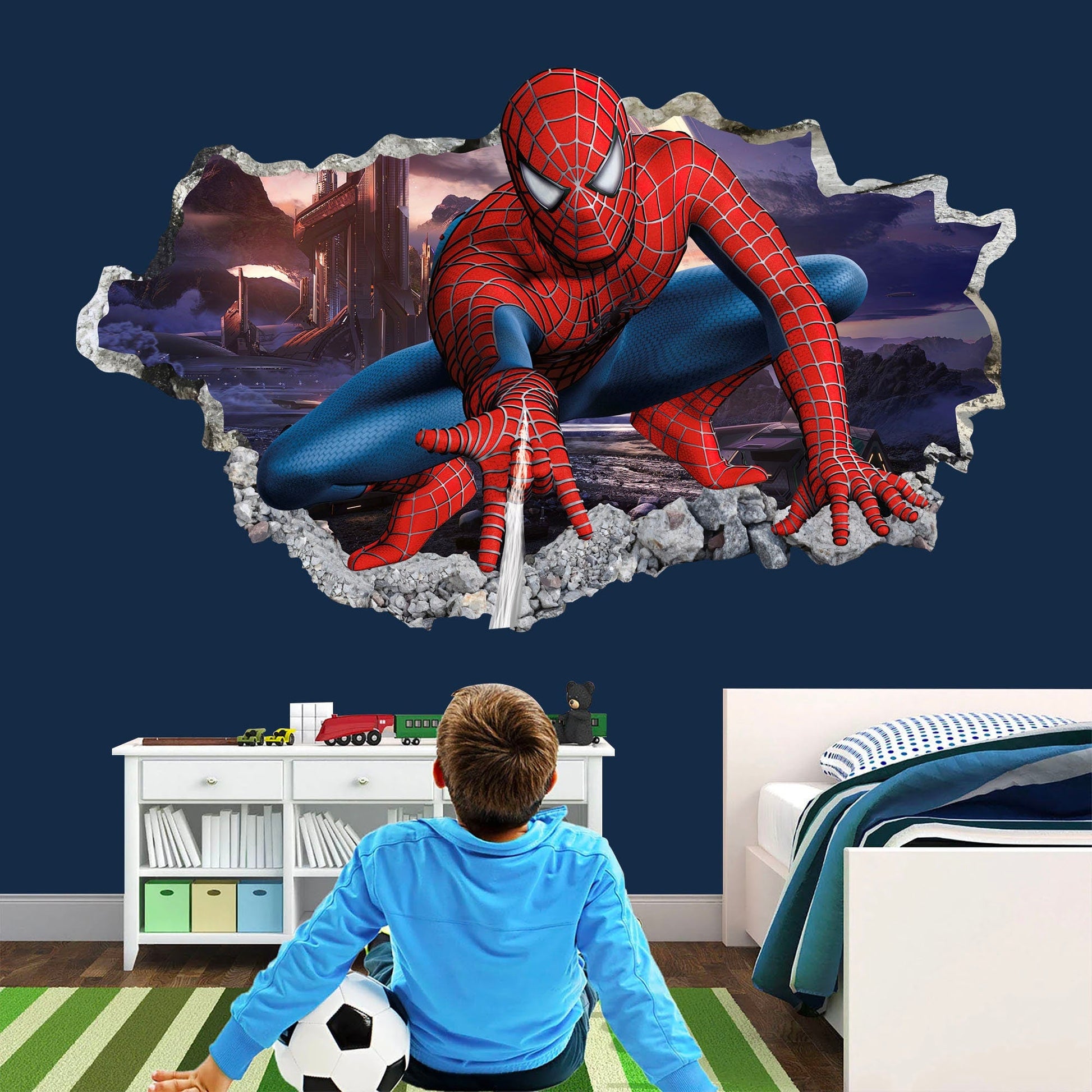 Spiderman Jump Out a Smashed Wall - Spider-man Wall Decal